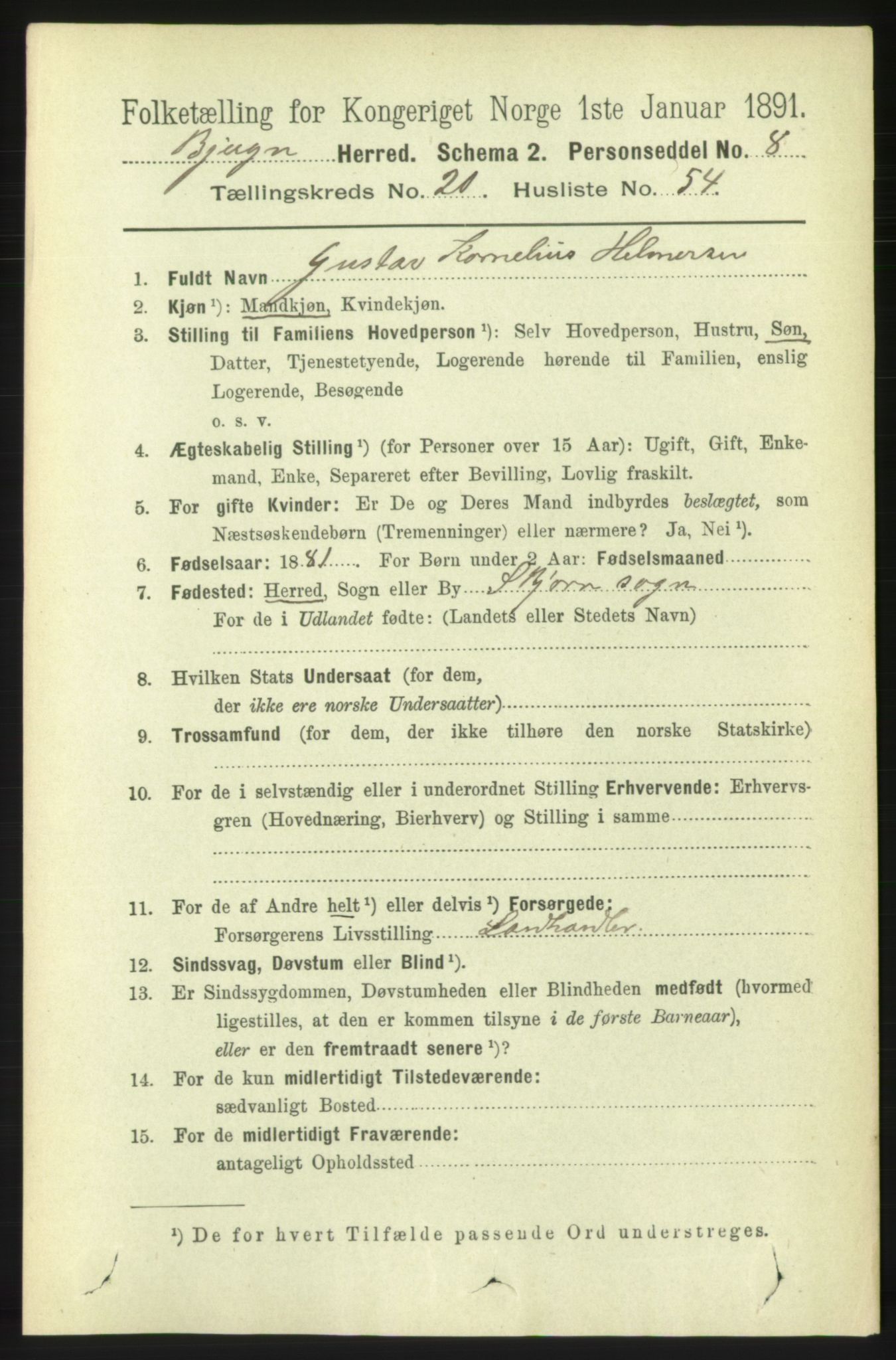 RA, 1891 census for 1627 Bjugn, 1891, p. 5734