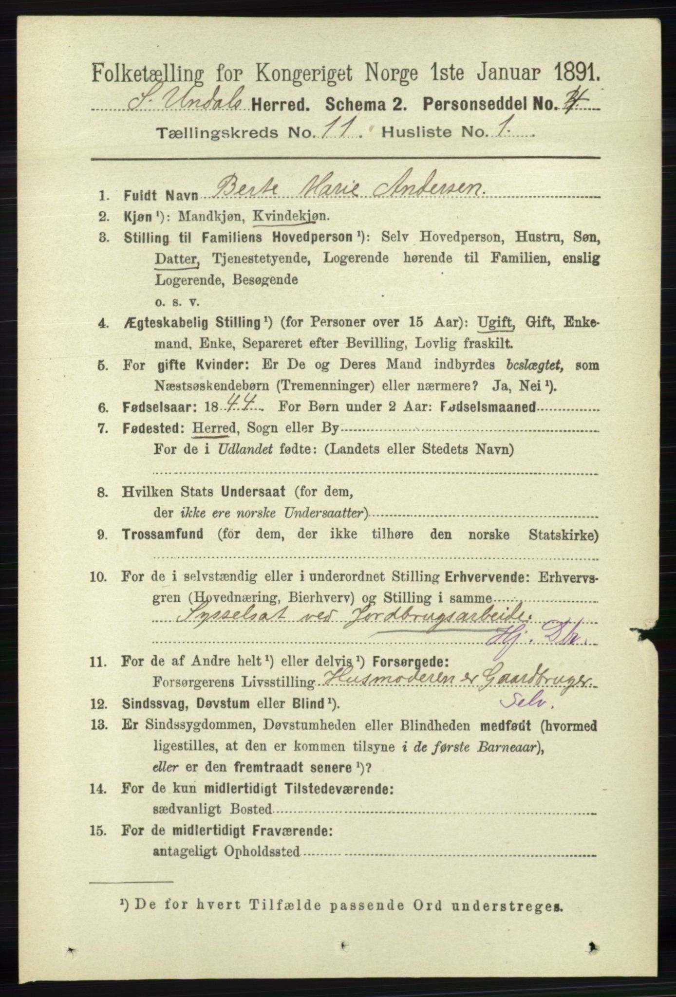 RA, 1891 census for 1029 Sør-Audnedal, 1891, p. 5133