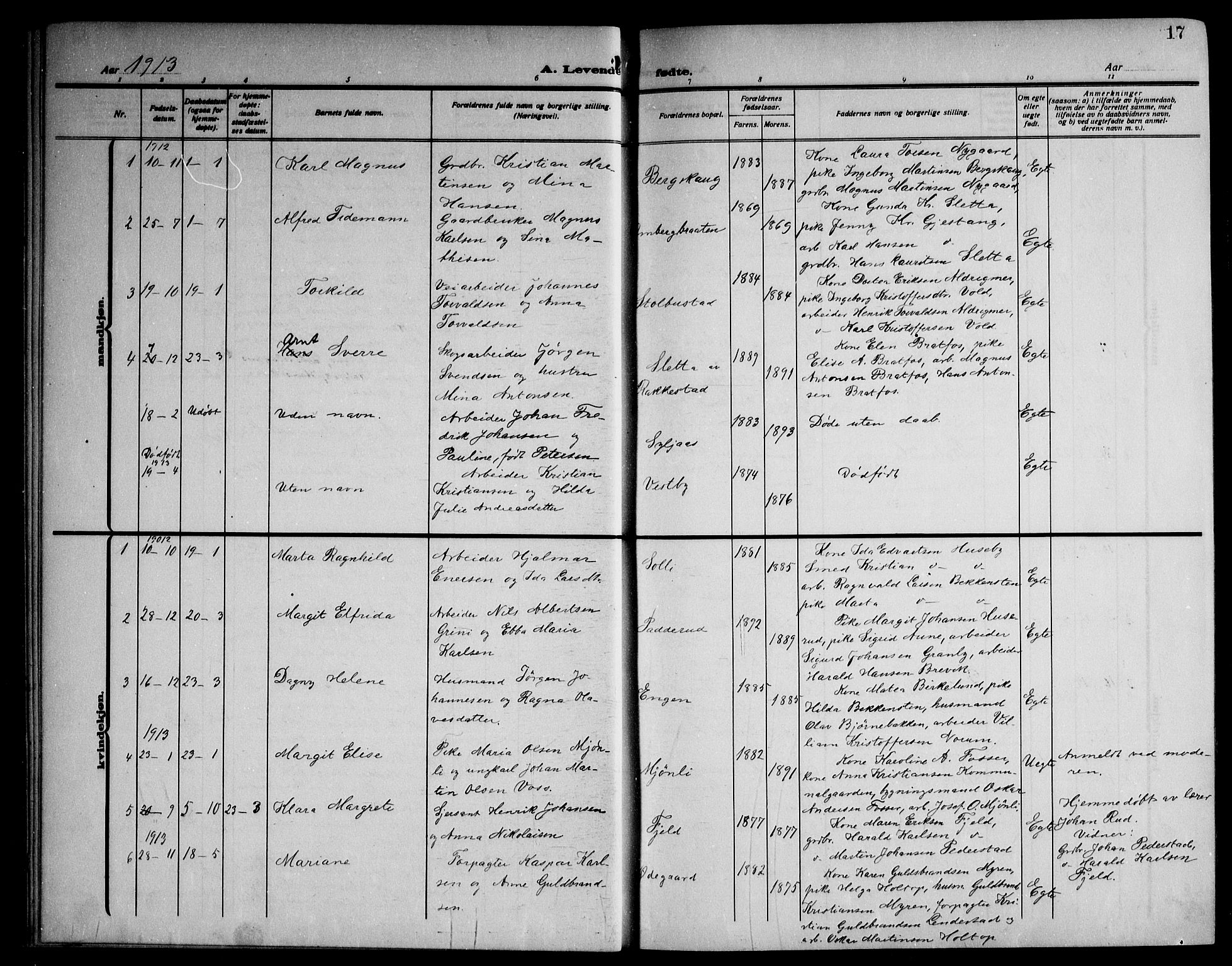 Enebakk prestekontor Kirkebøker, AV/SAO-A-10171c/G/Ga/L0007: Parish register (copy) no. I 7, 1911-1949, p. 17