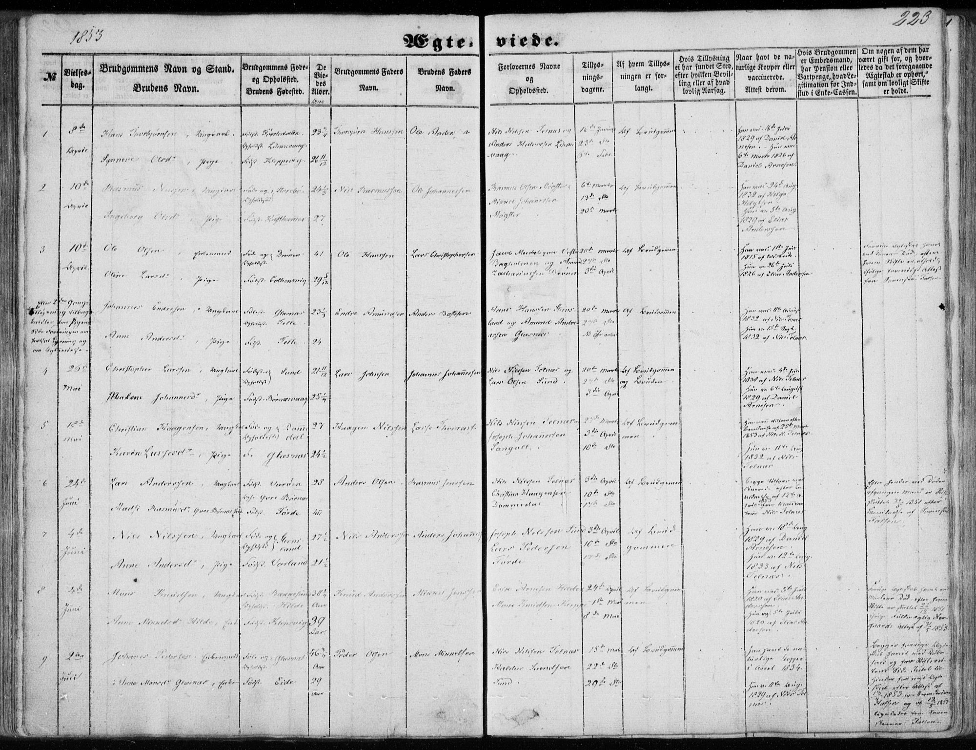 Sund sokneprestembete, SAB/A-99930: Parish register (official) no. A 14, 1850-1866, p. 223