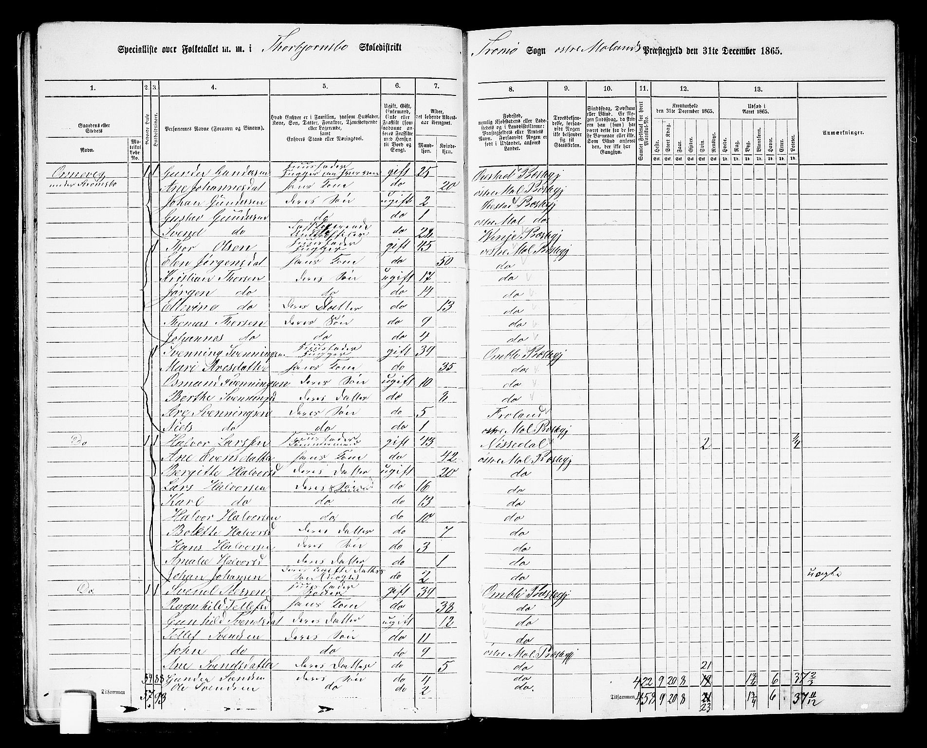 RA, 1865 census for Austre Moland, 1865, p. 33