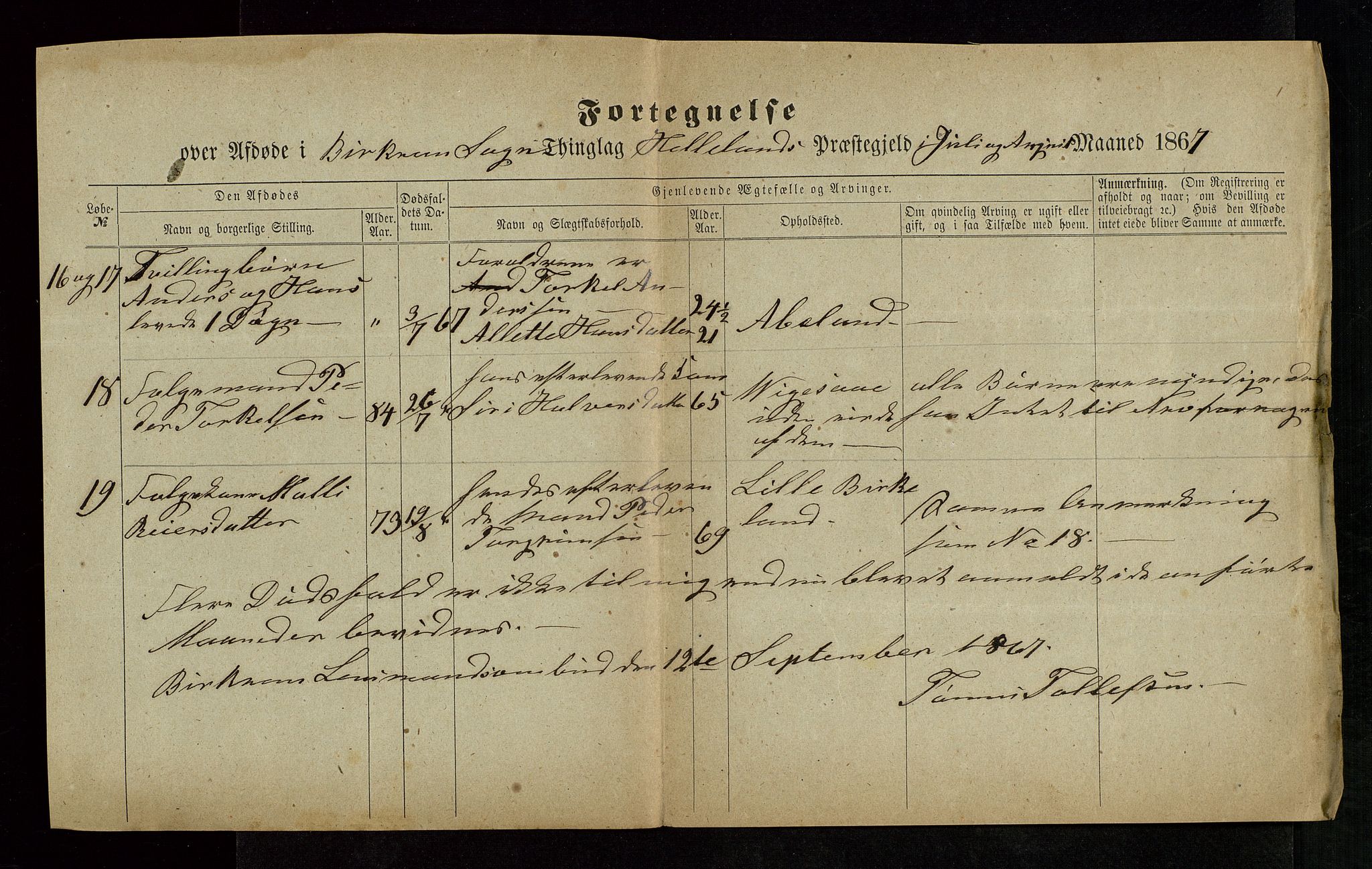 Jæren og Dalane sorenskriveri, AV/SAST-A-100306/5/52AB/L0004: DØDSFALL-LISTER DALANE, 1865-1868, p. 34