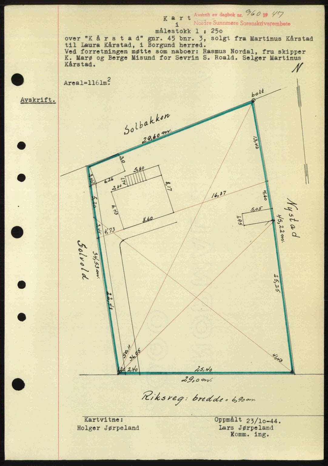 Nordre Sunnmøre sorenskriveri, AV/SAT-A-0006/1/2/2C/2Ca: Mortgage book no. A24, 1947-1947, Diary no: : 960/1947