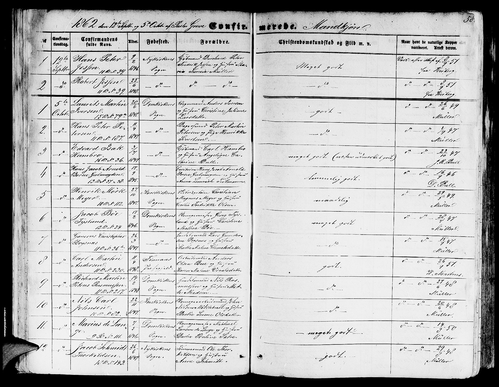 Domkirken sokneprestembete, SAB/A-74801/H/Hab/L0023: Parish register (copy) no. C 3, 1854-1880, p. 58