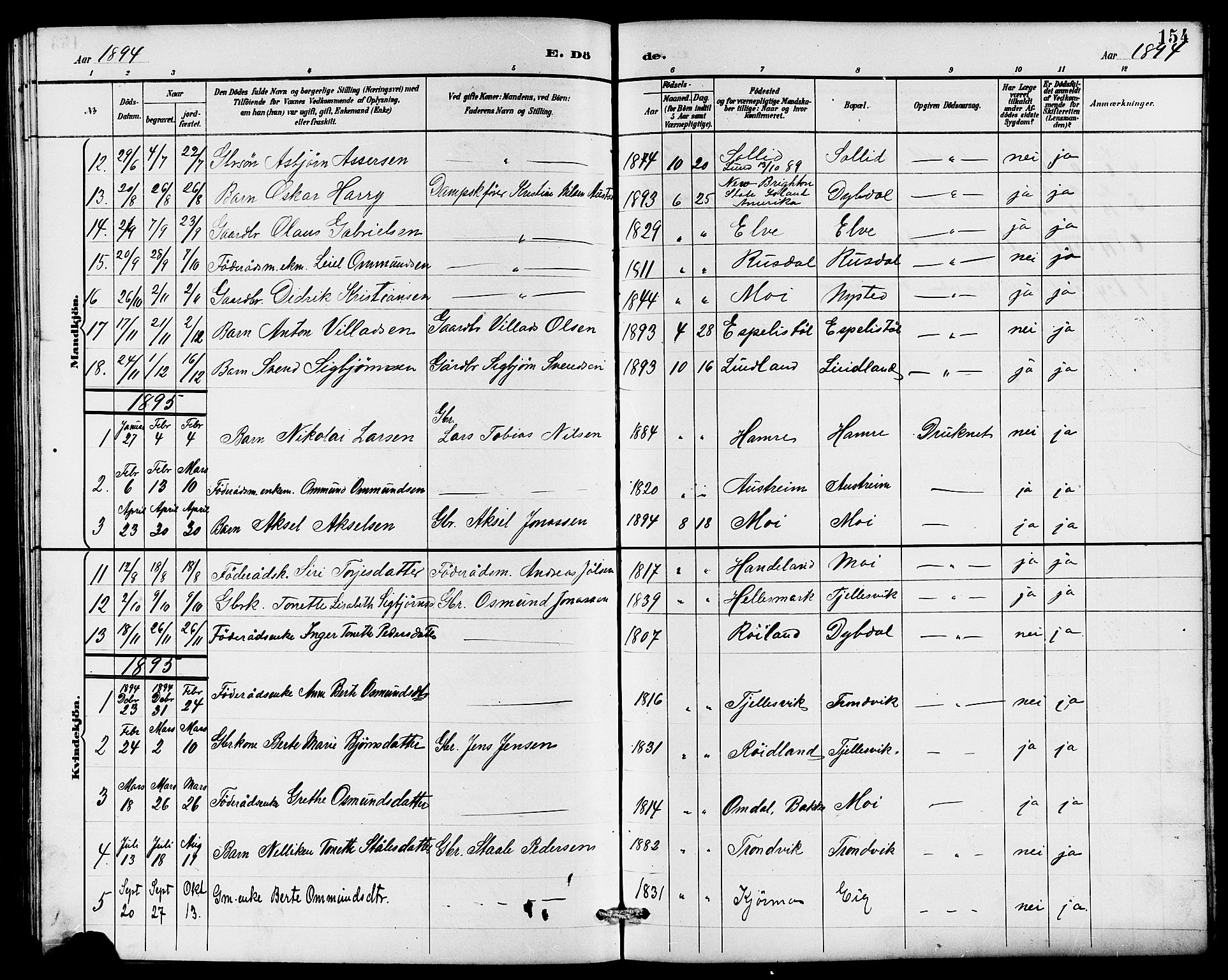 Lund sokneprestkontor, AV/SAST-A-101809/S07/L0006: Parish register (copy) no. B 6, 1885-1901, p. 154