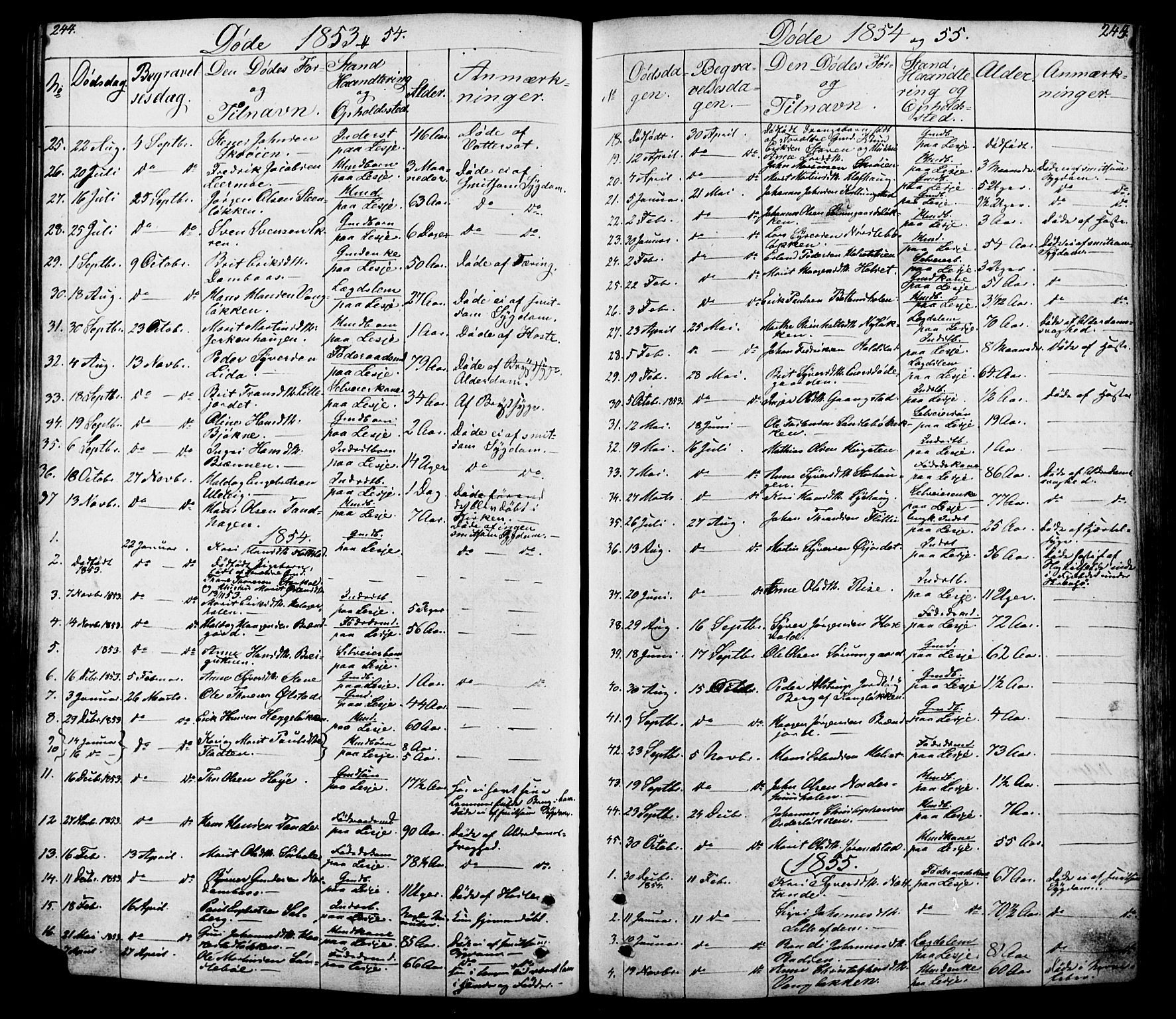 Lesja prestekontor, SAH/PREST-068/H/Ha/Hab/L0005: Parish register (copy) no. 5, 1850-1894, p. 244-245