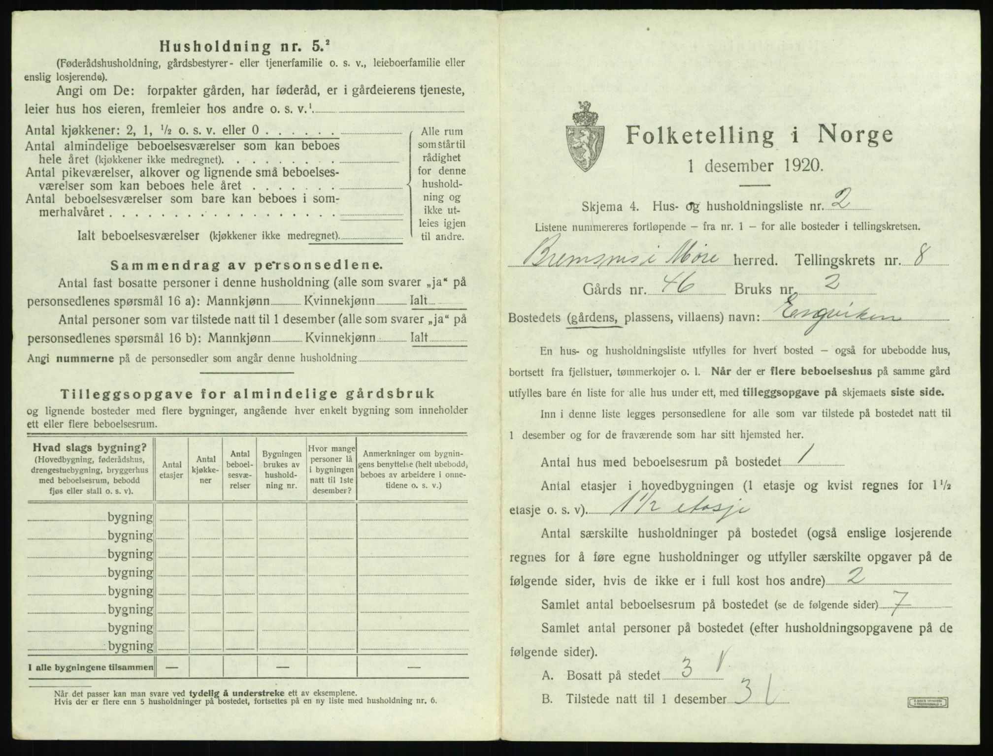 SAT, 1920 census for Bremsnes, 1920, p. 919