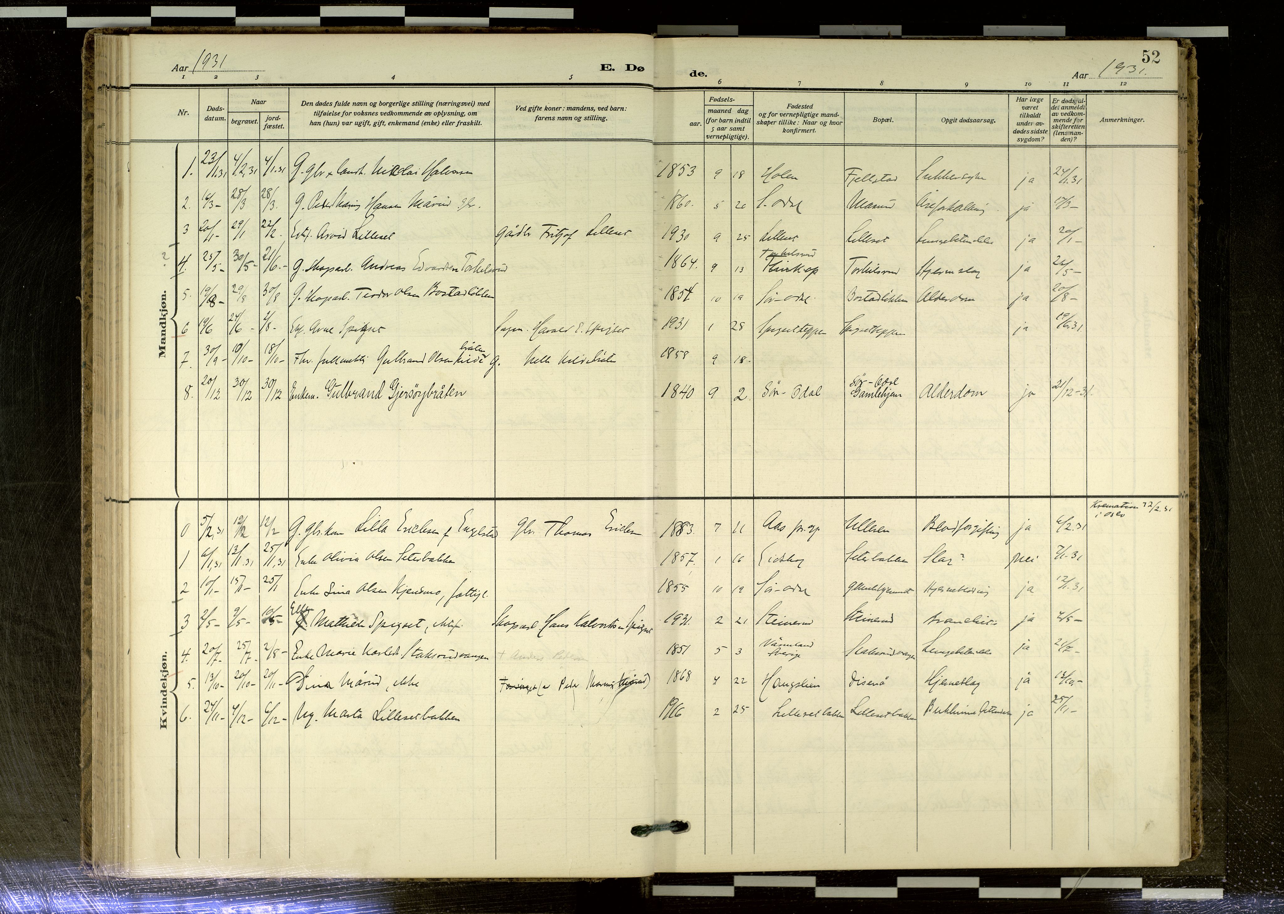 Sør-Odal prestekontor, AV/SAH-PREST-030/H/Ha/Haa/L0020: Parish register (official) no. 20, 1906-2012, p. 52