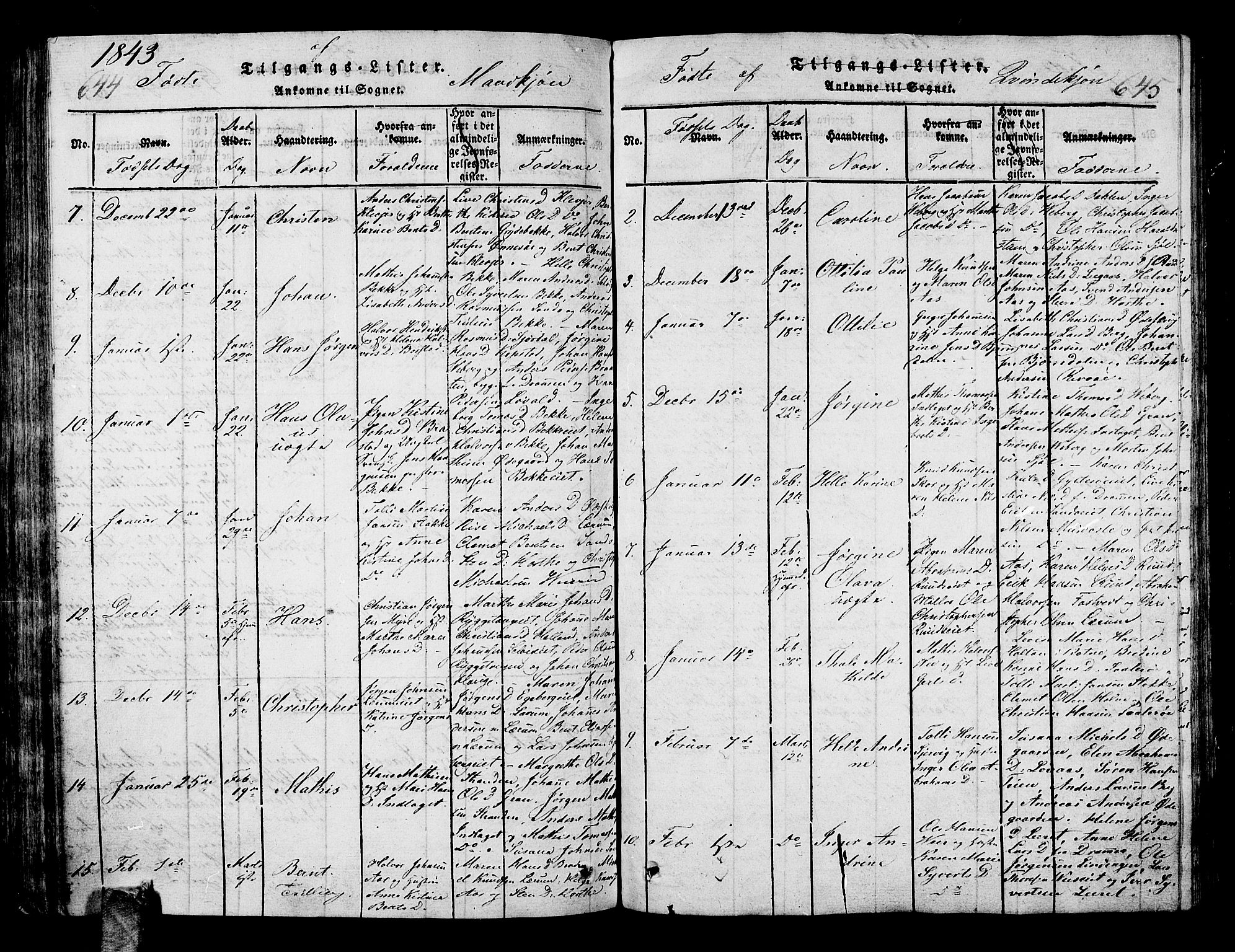 Sande Kirkebøker, AV/SAKO-A-53/G/Ga/L0001: Parish register (copy) no. 1, 1814-1847, p. 644-645