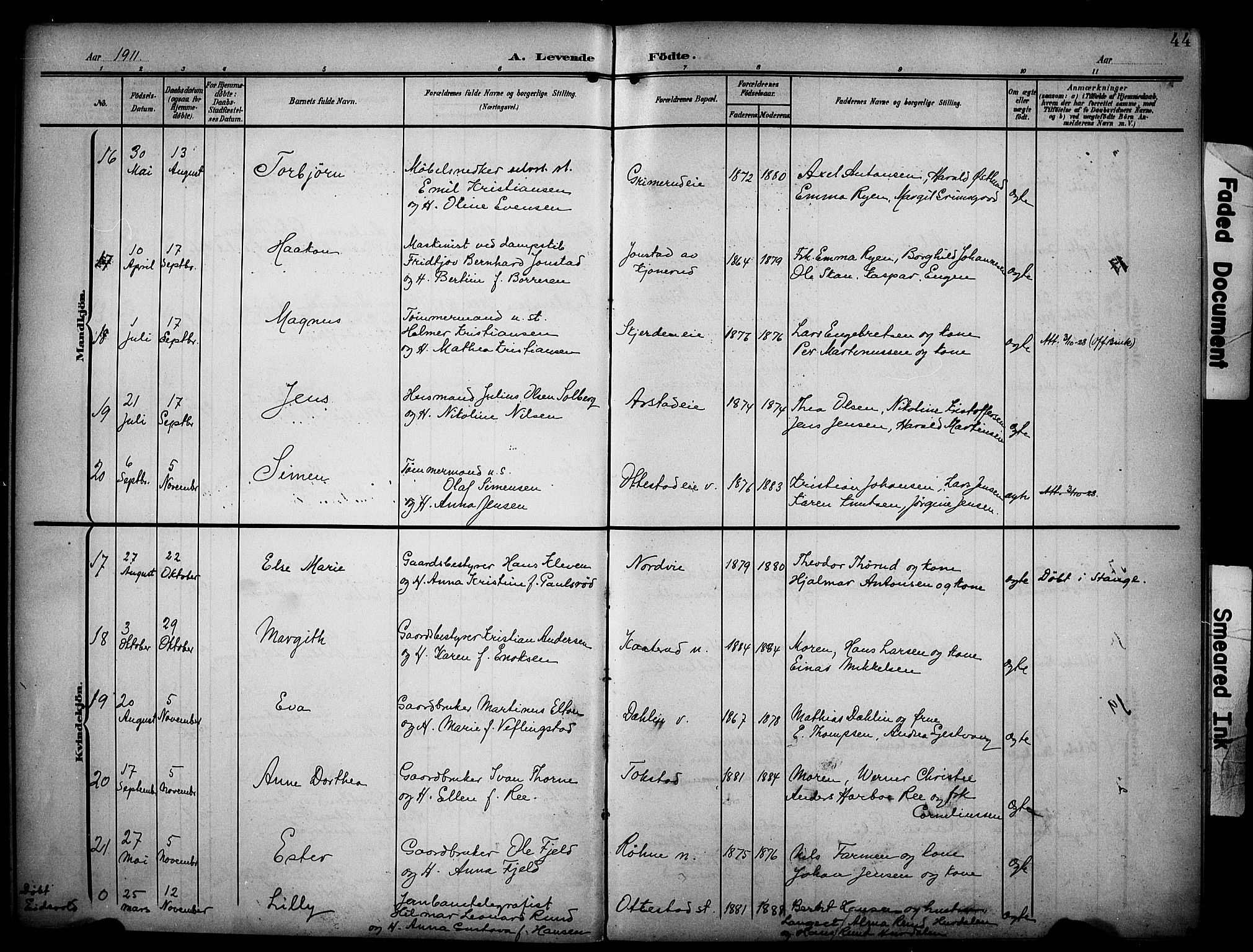 Stange prestekontor, AV/SAH-PREST-002/K/L0022: Parish register (official) no. 22, 1903-1914, p. 44