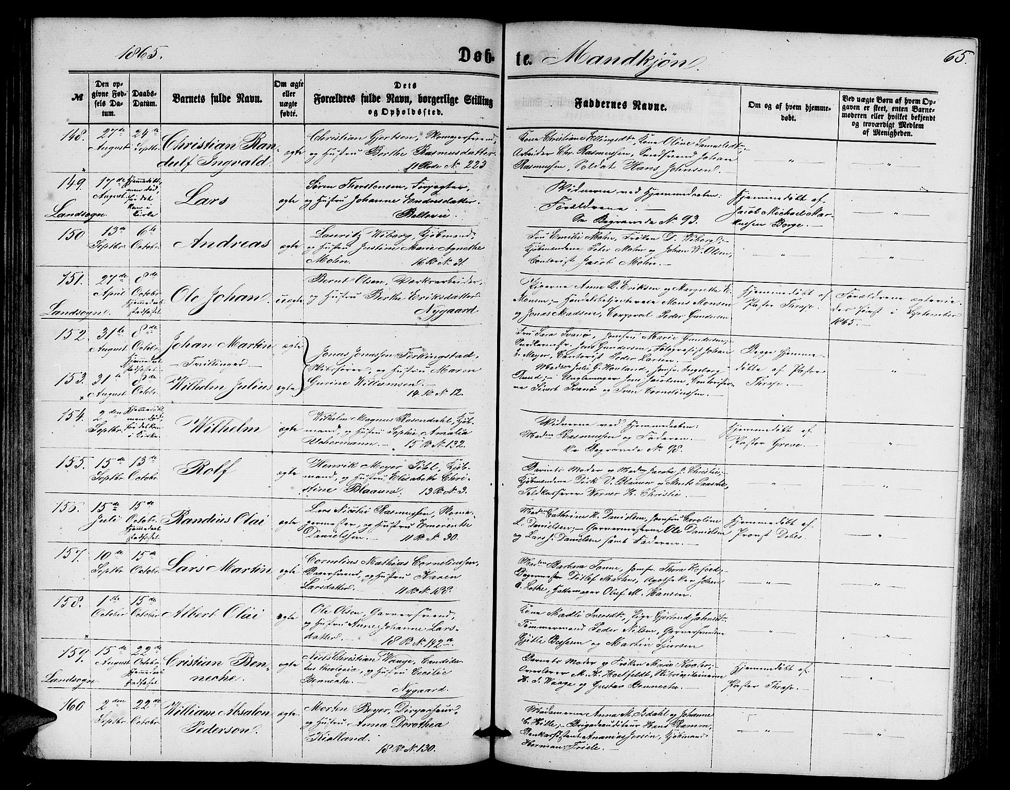 Domkirken sokneprestembete, SAB/A-74801/H/Hab/L0012: Parish register (copy) no. B 5, 1862-1869, p. 65