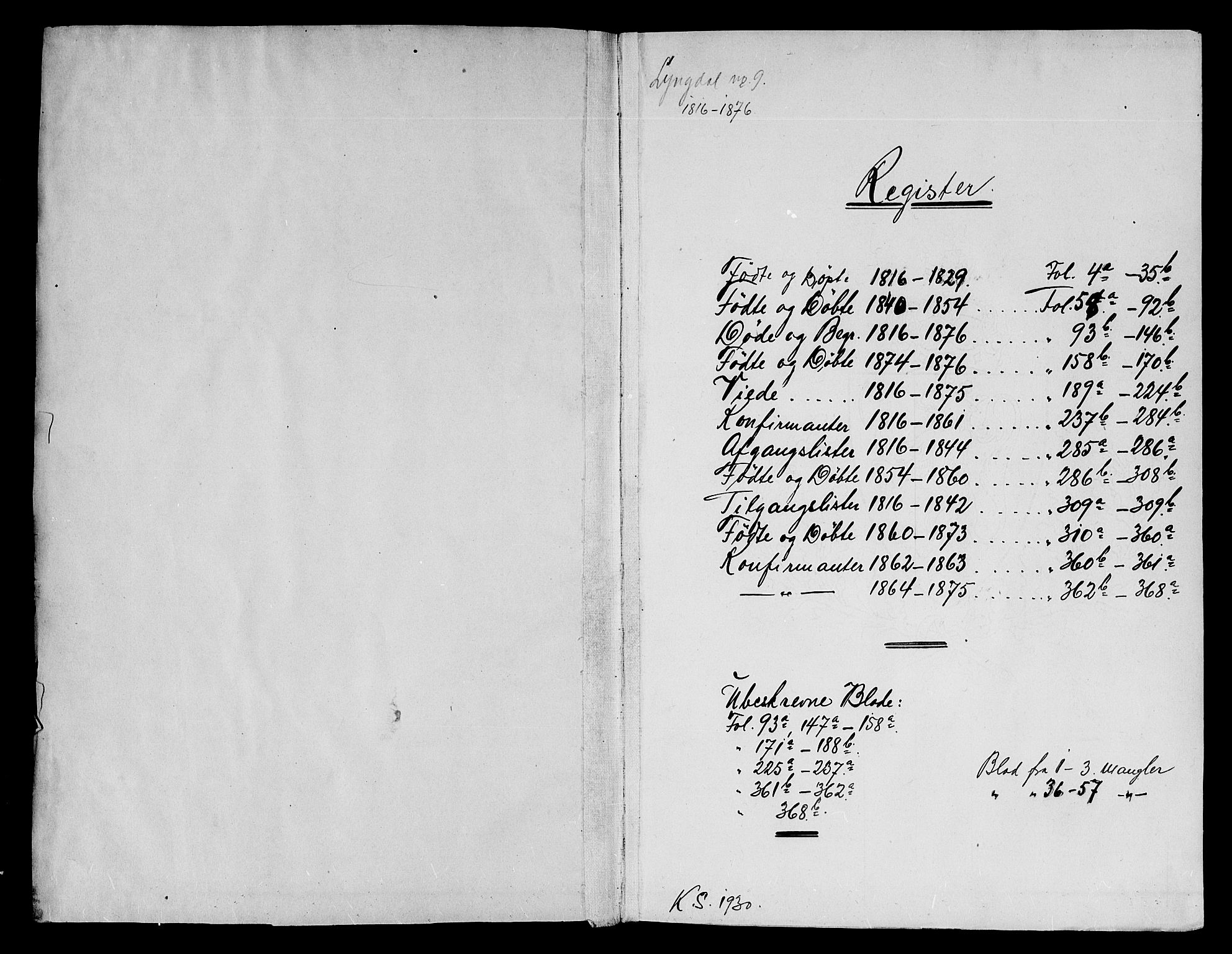 Lyngdal sokneprestkontor, AV/SAK-1111-0029/F/Fb/Fba/L0001: Parish register (copy) no. B 1, 1816-1876