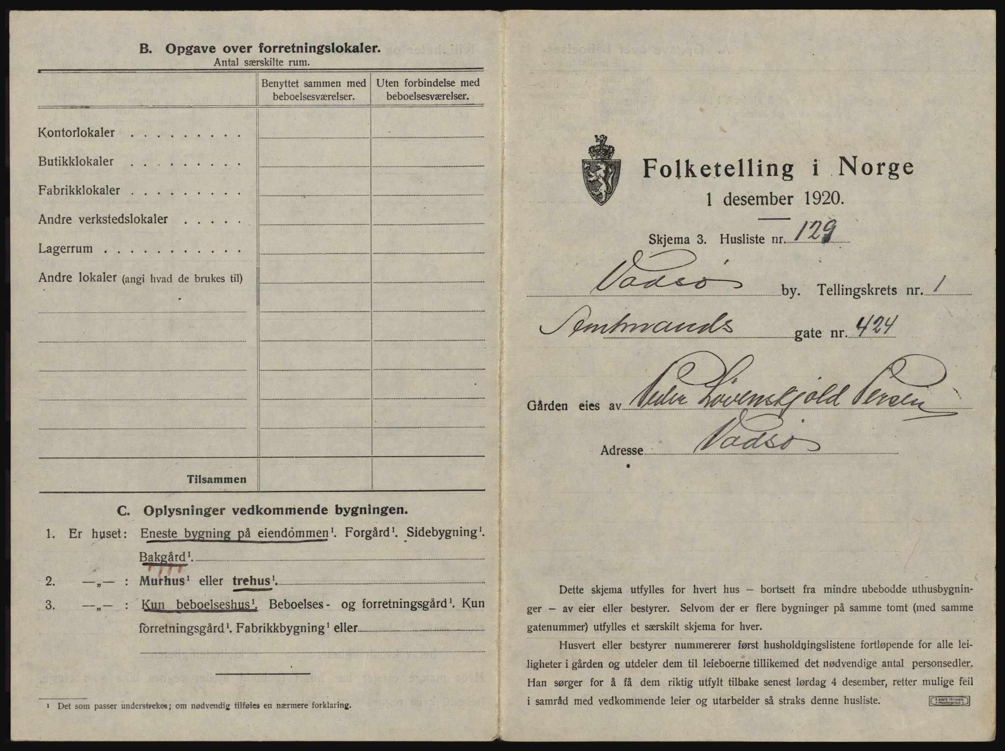 SATØ, 1920 census for Vadsø, 1920, p. 276