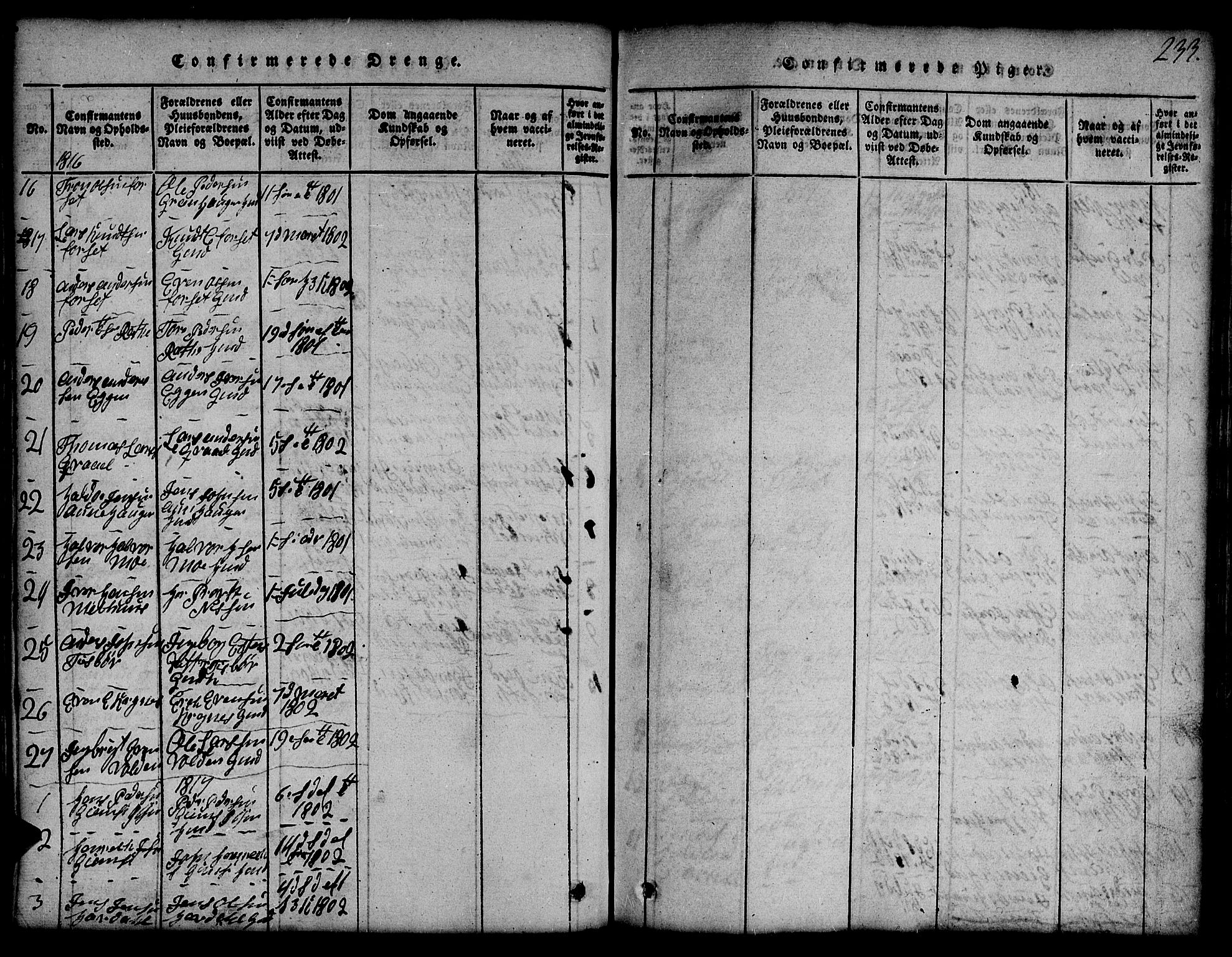 Ministerialprotokoller, klokkerbøker og fødselsregistre - Sør-Trøndelag, AV/SAT-A-1456/691/L1092: Parish register (copy) no. 691C03, 1816-1852, p. 233