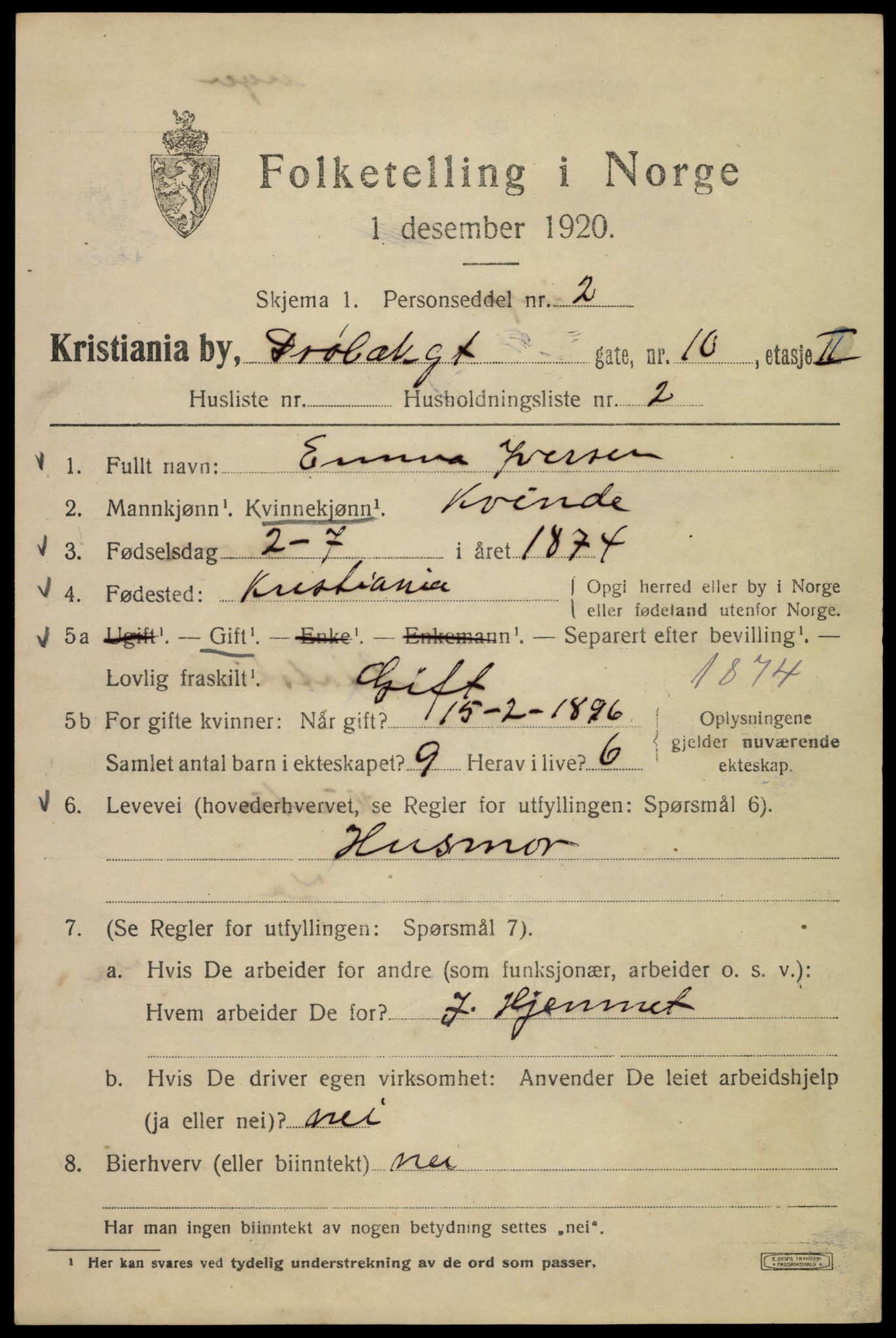 SAO, 1920 census for Kristiania, 1920, p. 203831