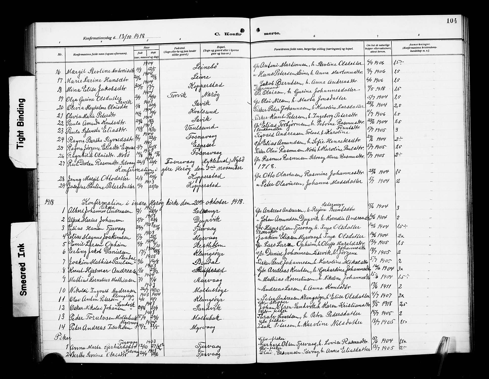 Ministerialprotokoller, klokkerbøker og fødselsregistre - Møre og Romsdal, AV/SAT-A-1454/507/L0083: Parish register (copy) no. 507C06, 1912-1919, p. 104