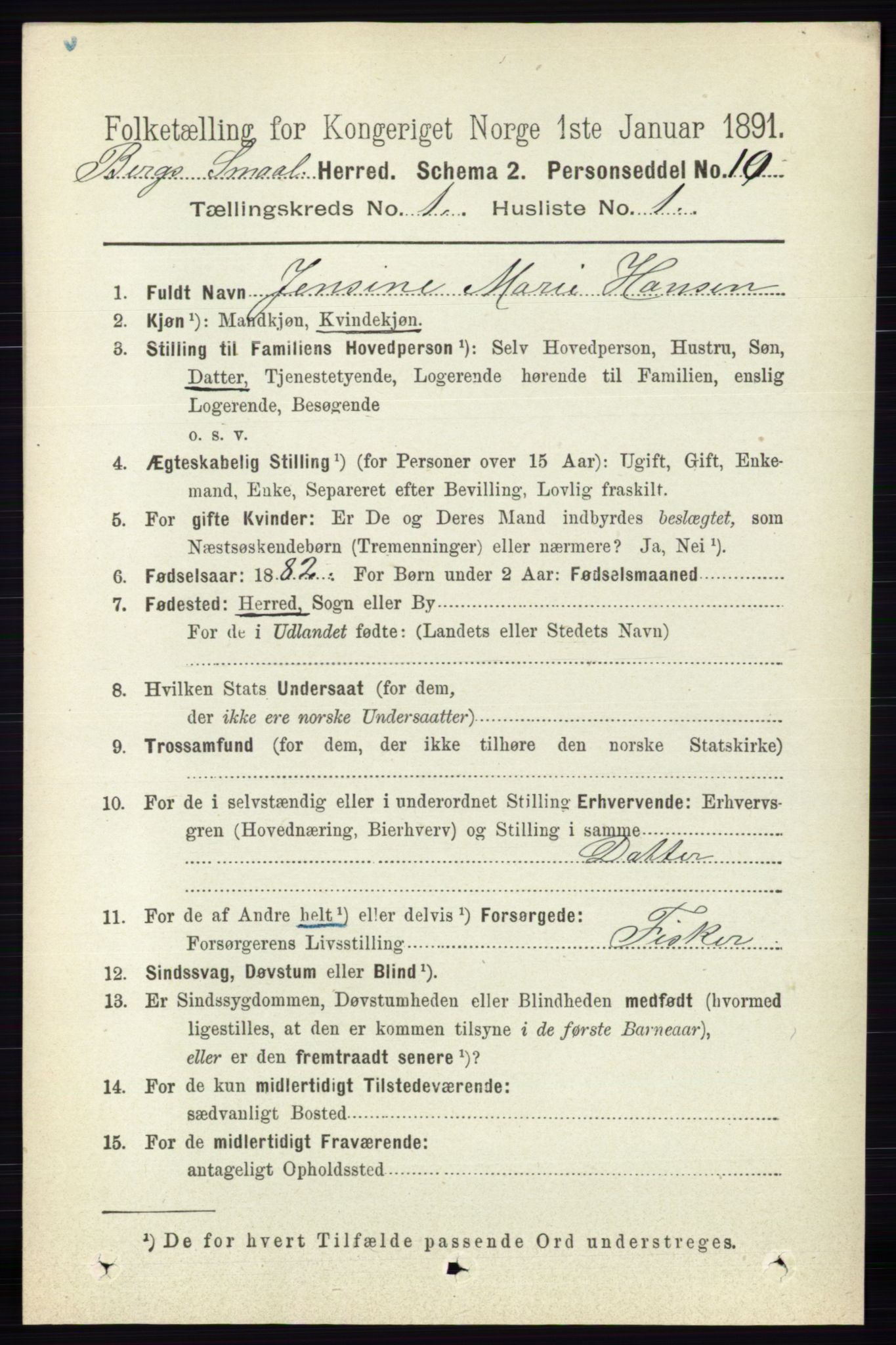 RA, 1891 census for 0116 Berg, 1891, p. 167