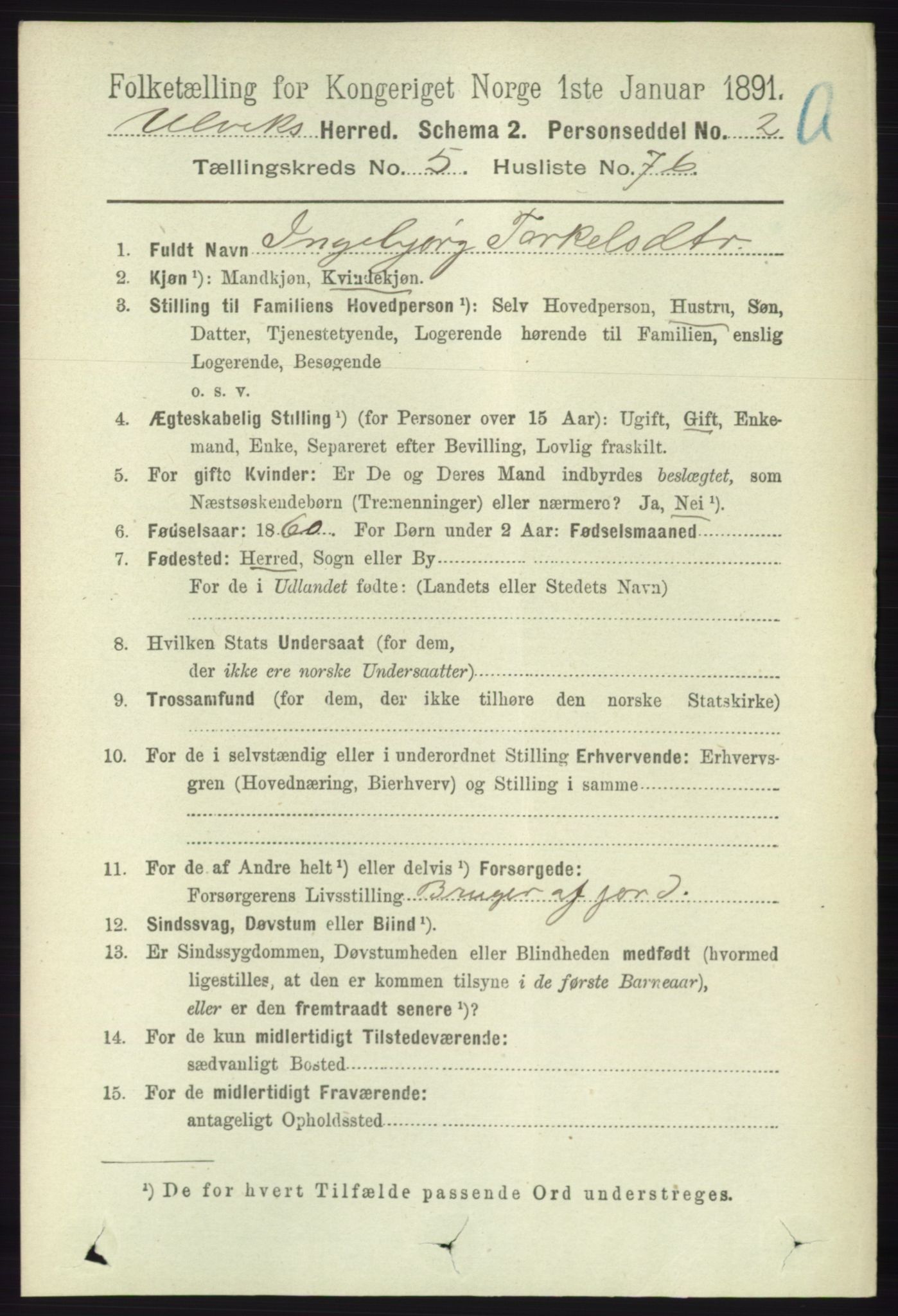 RA, 1891 census for 1233 Ulvik, 1891, p. 1785