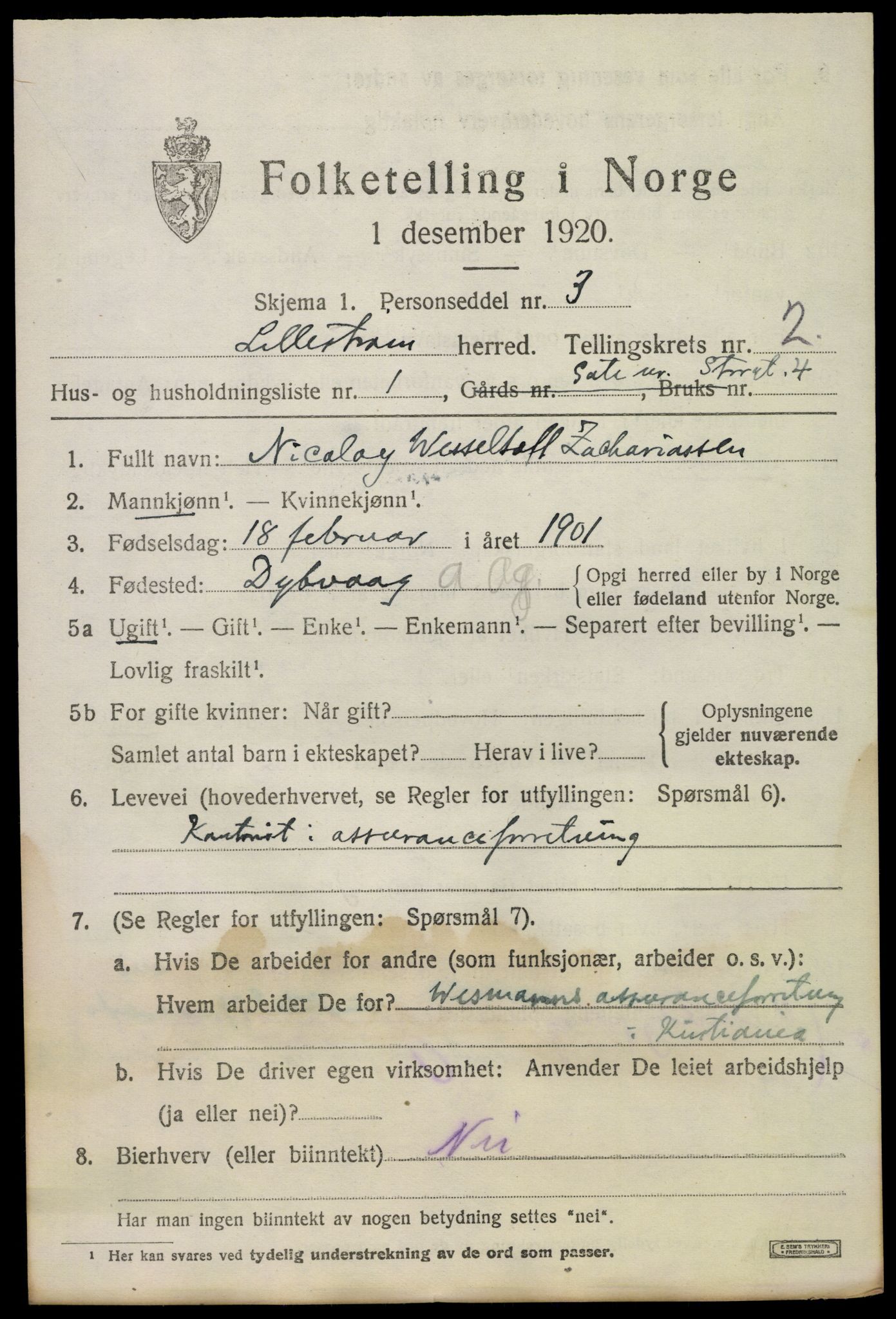 SAO, 1920 census for Lillestrøm, 1920, p. 4846