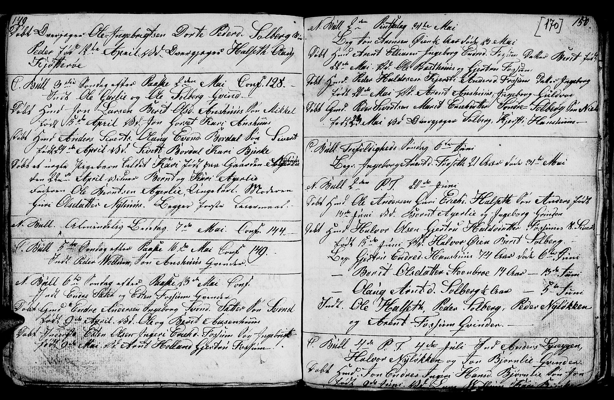 Ministerialprotokoller, klokkerbøker og fødselsregistre - Sør-Trøndelag, SAT/A-1456/689/L1042: Parish register (copy) no. 689C01, 1812-1841, p. 169-170