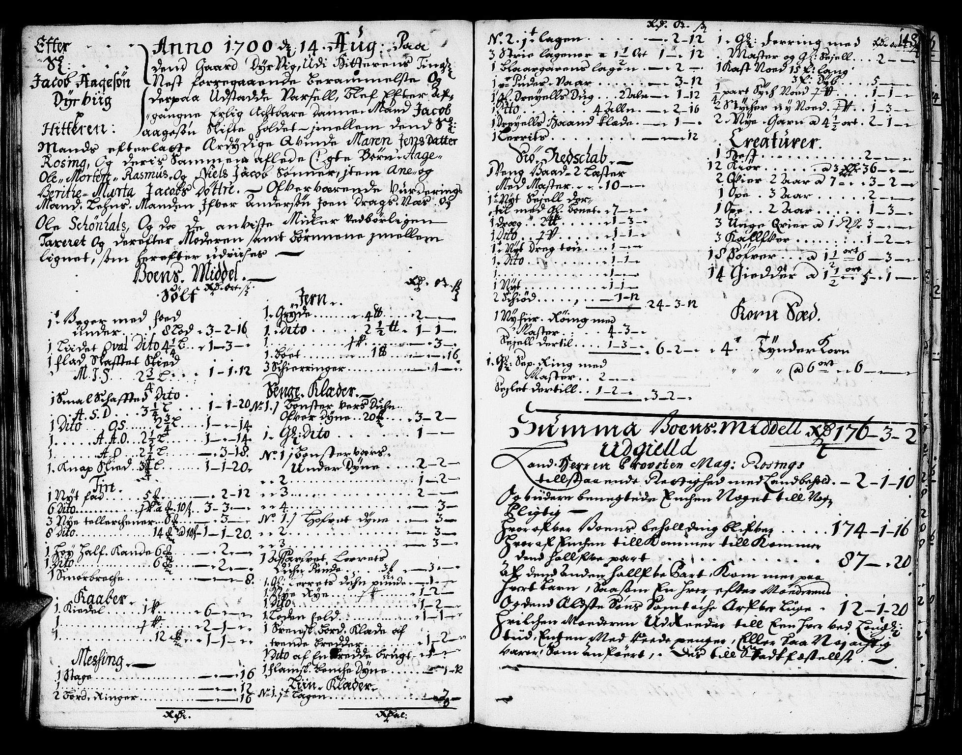 Fosen sorenskriveri, AV/SAT-A-1107/1/3/3A/L0003: Skifteprotokoll, 1696-1709, p. 148