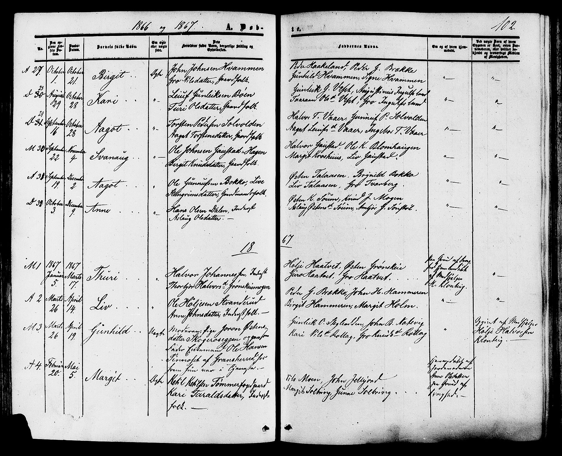 Tinn kirkebøker, SAKO/A-308/F/Fa/L0006: Parish register (official) no. I 6, 1857-1878, p. 102