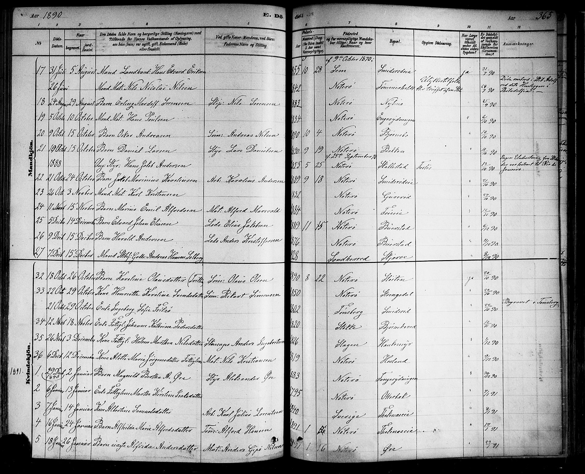 Nøtterøy kirkebøker, AV/SAKO-A-354/F/Fa/L0008: Parish register (official) no. I 8, 1878-1893, p. 365