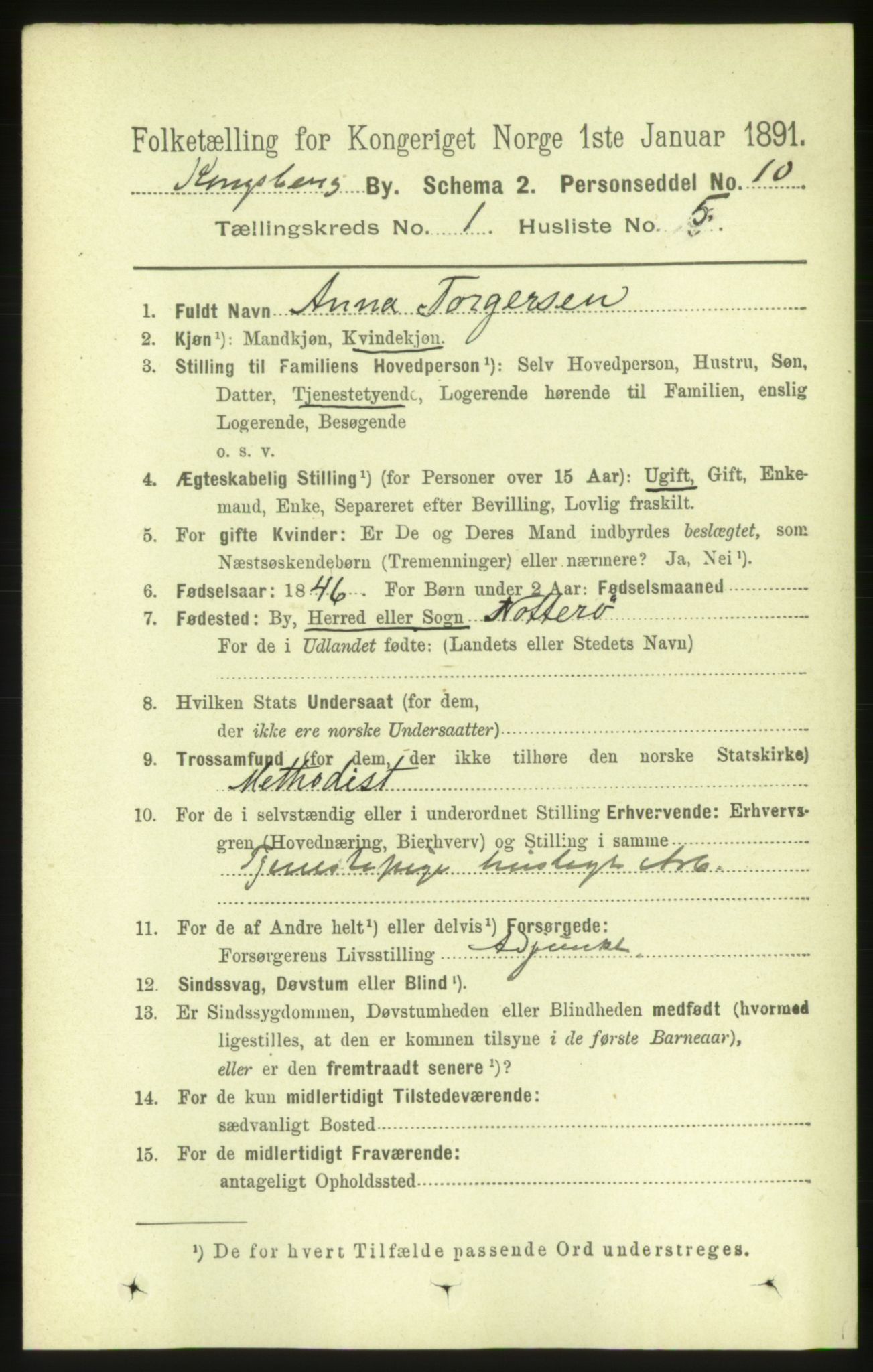 RA, 1891 census for 0604 Kongsberg, 1891, p. 1640