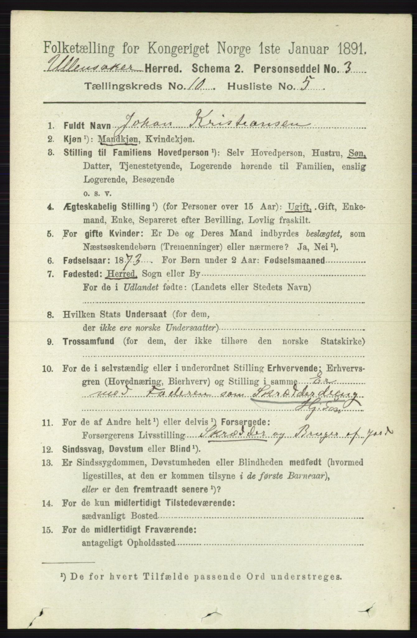 RA, 1891 census for 0235 Ullensaker, 1891, p. 4537