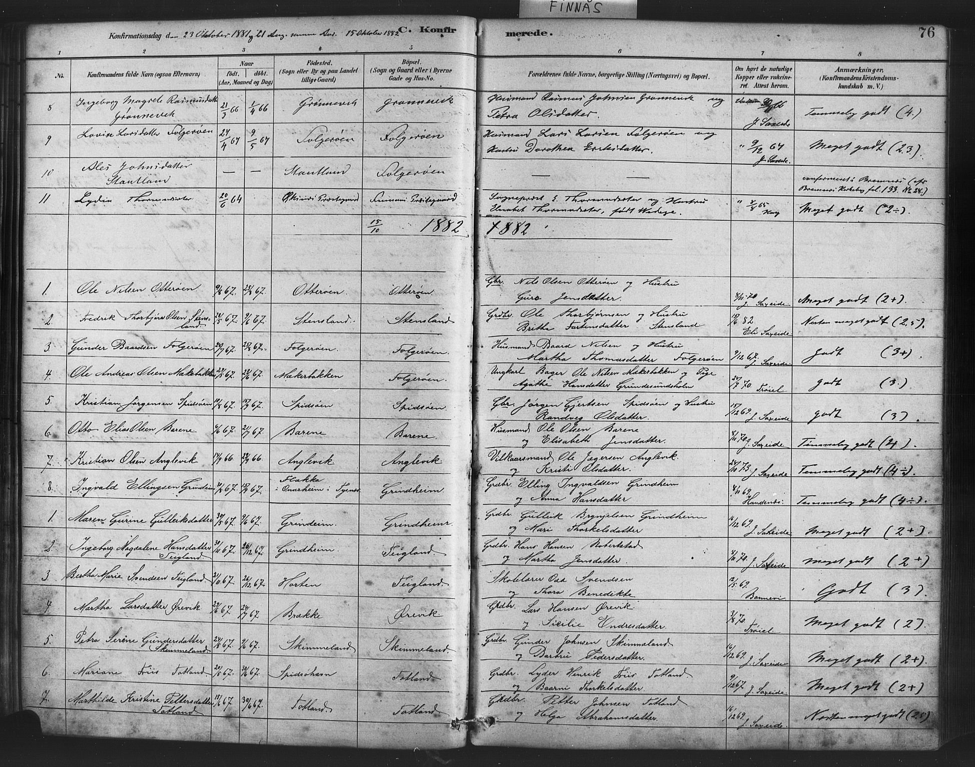 Finnås sokneprestembete, SAB/A-99925/H/Ha/Haa/Haab/L0001: Parish register (official) no. B 1, 1881-1894, p. 76