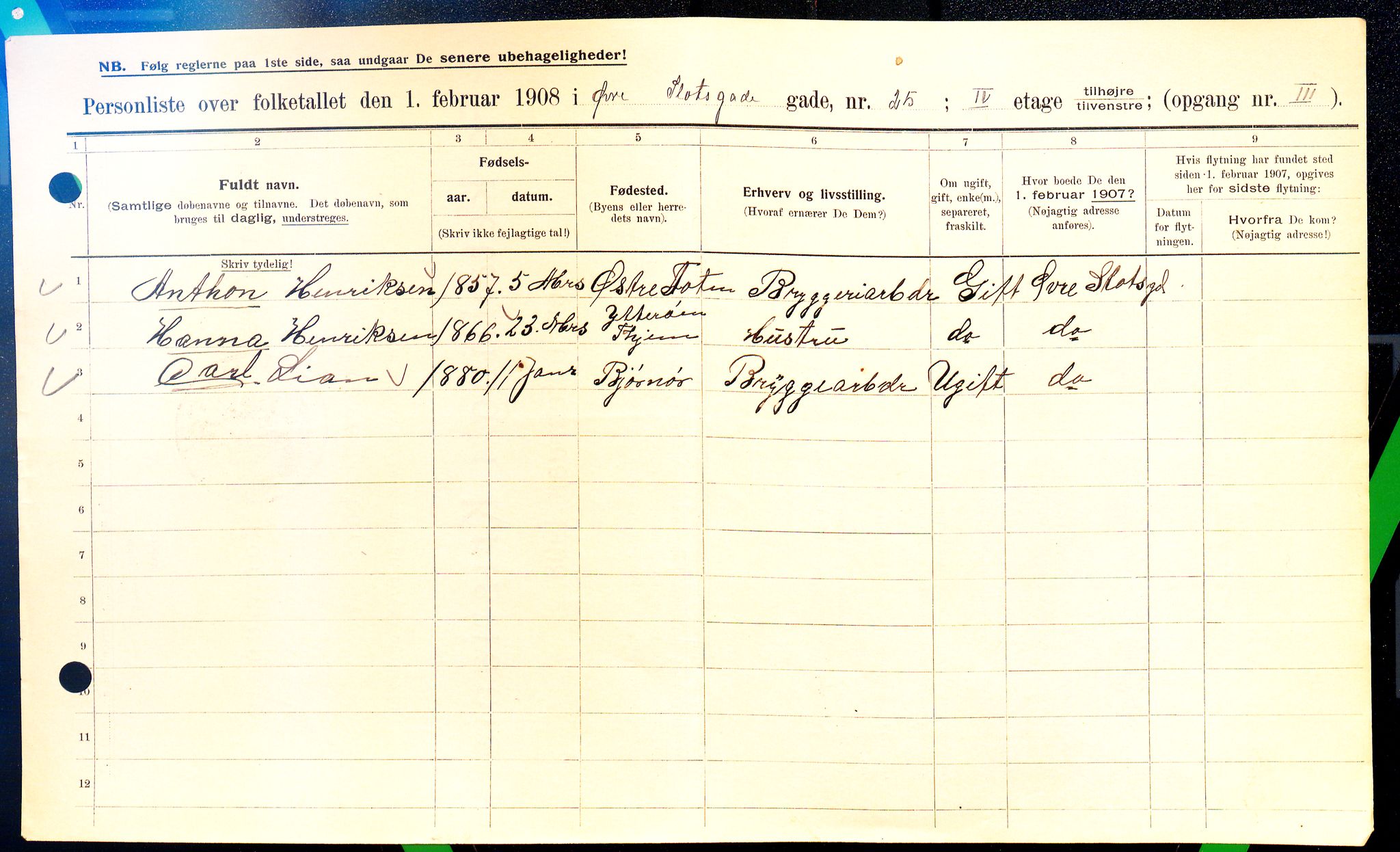 OBA, Municipal Census 1908 for Kristiania, 1908, p. 116727