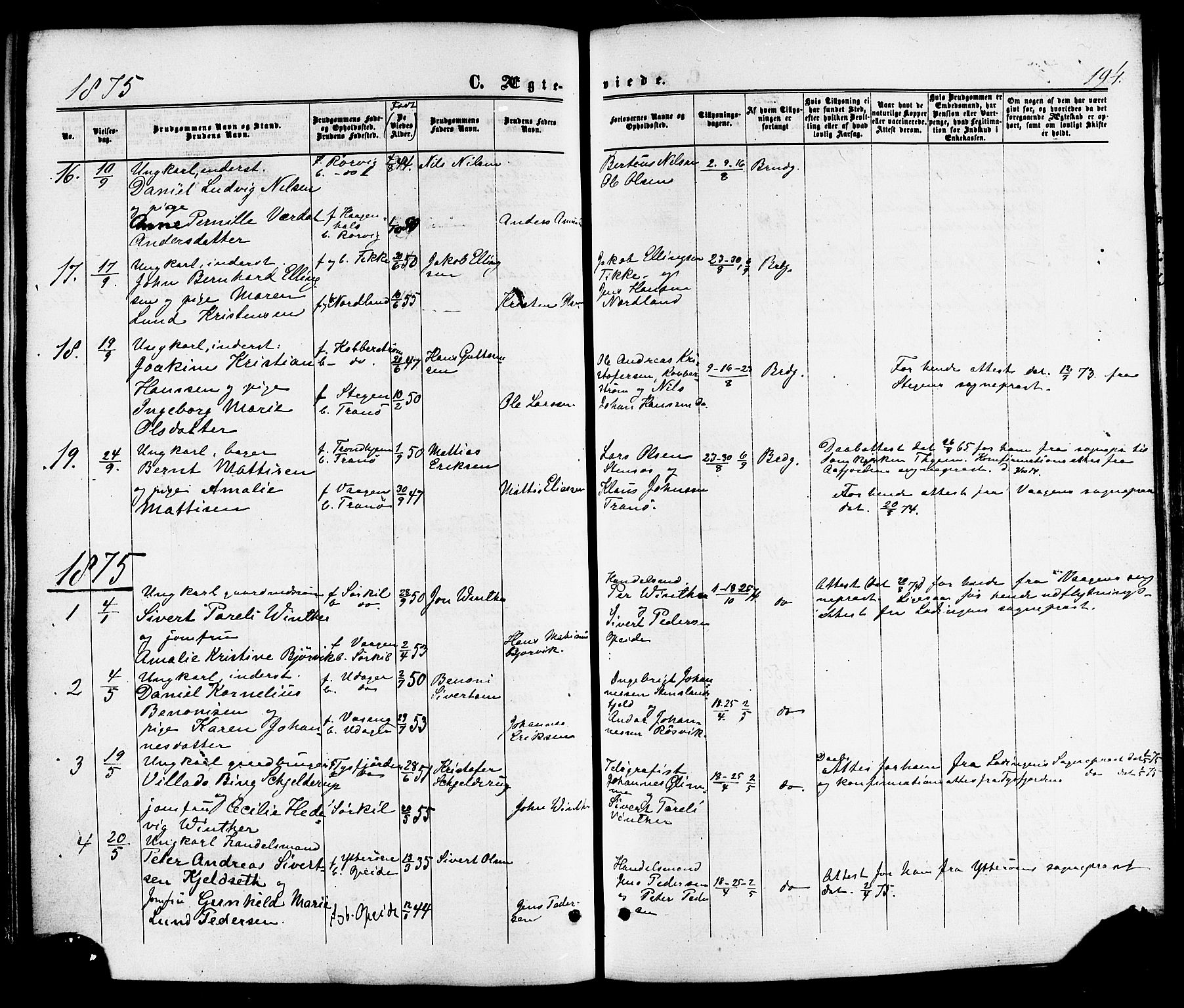 Ministerialprotokoller, klokkerbøker og fødselsregistre - Nordland, SAT/A-1459/859/L0845: Parish register (official) no. 859A05, 1863-1877, p. 194
