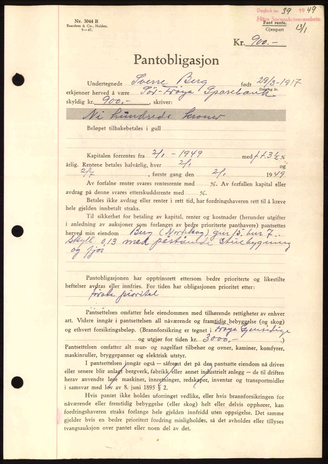 Hitra sorenskriveri, AV/SAT-A-0018/2/2C/2Ca: Mortgage book no. B1, 1939-1949, Diary no: : 39/1949