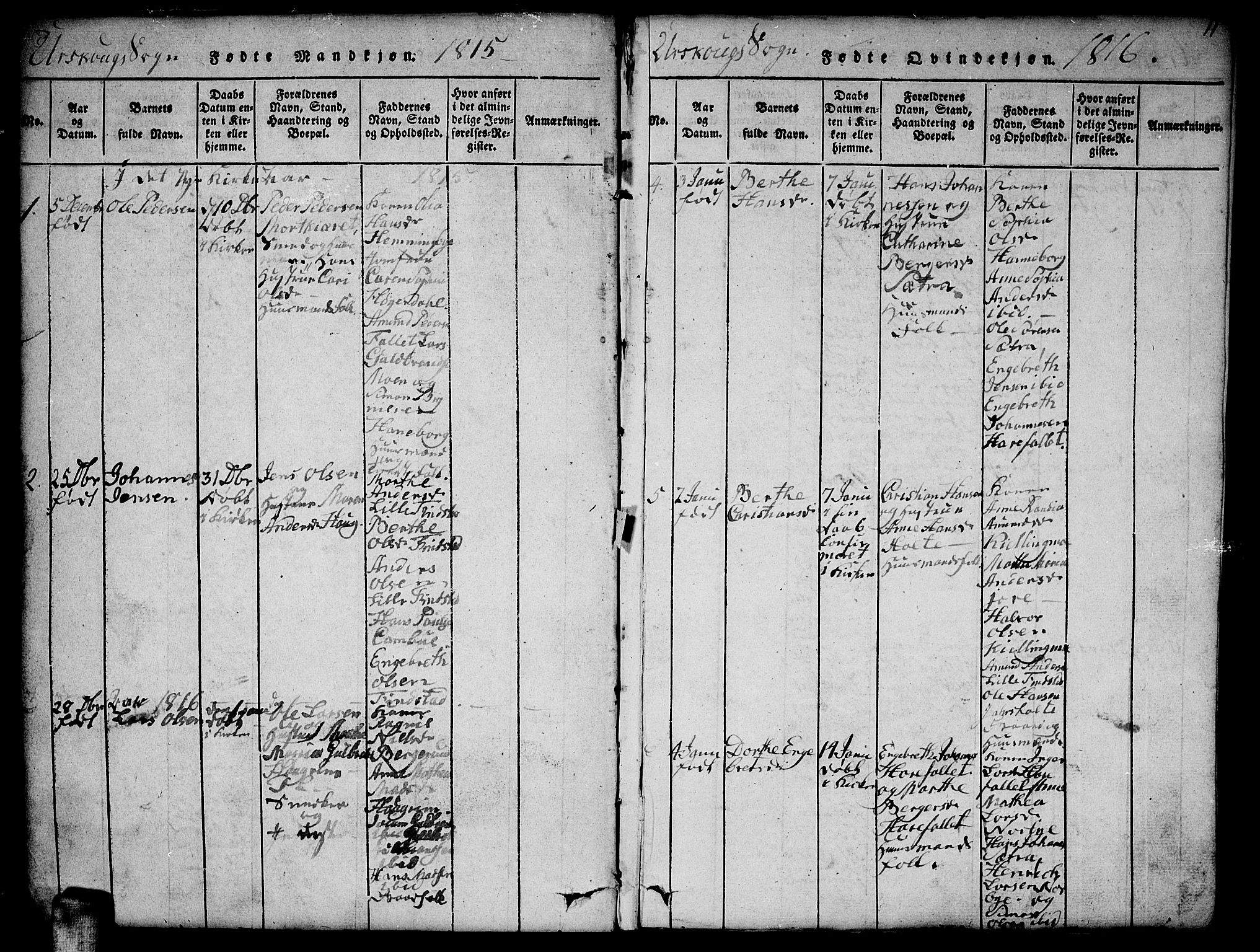 Aurskog prestekontor Kirkebøker, SAO/A-10304a/F/Fa/L0005: Parish register (official) no. I 5, 1814-1829, p. 11