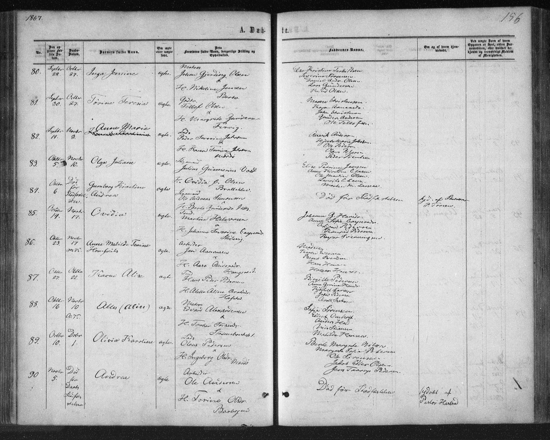 Tromøy sokneprestkontor, SAK/1111-0041/F/Fa/L0007: Parish register (official) no. A 7, 1864-1869, p. 156