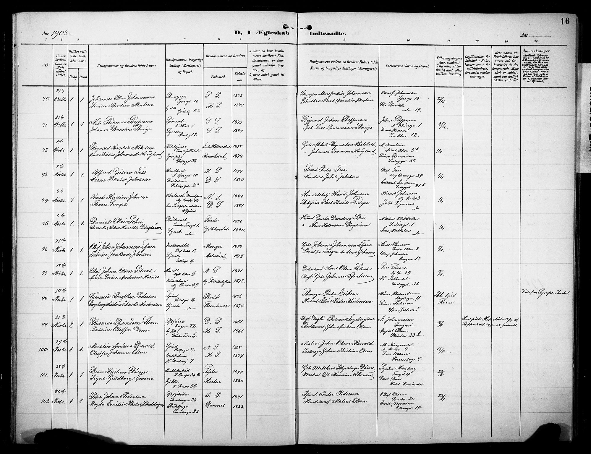 Sandviken Sokneprestembete, AV/SAB-A-77601/H/Hb/L0014: Parish register (copy) no. D 1, 1902-1929, p. 16