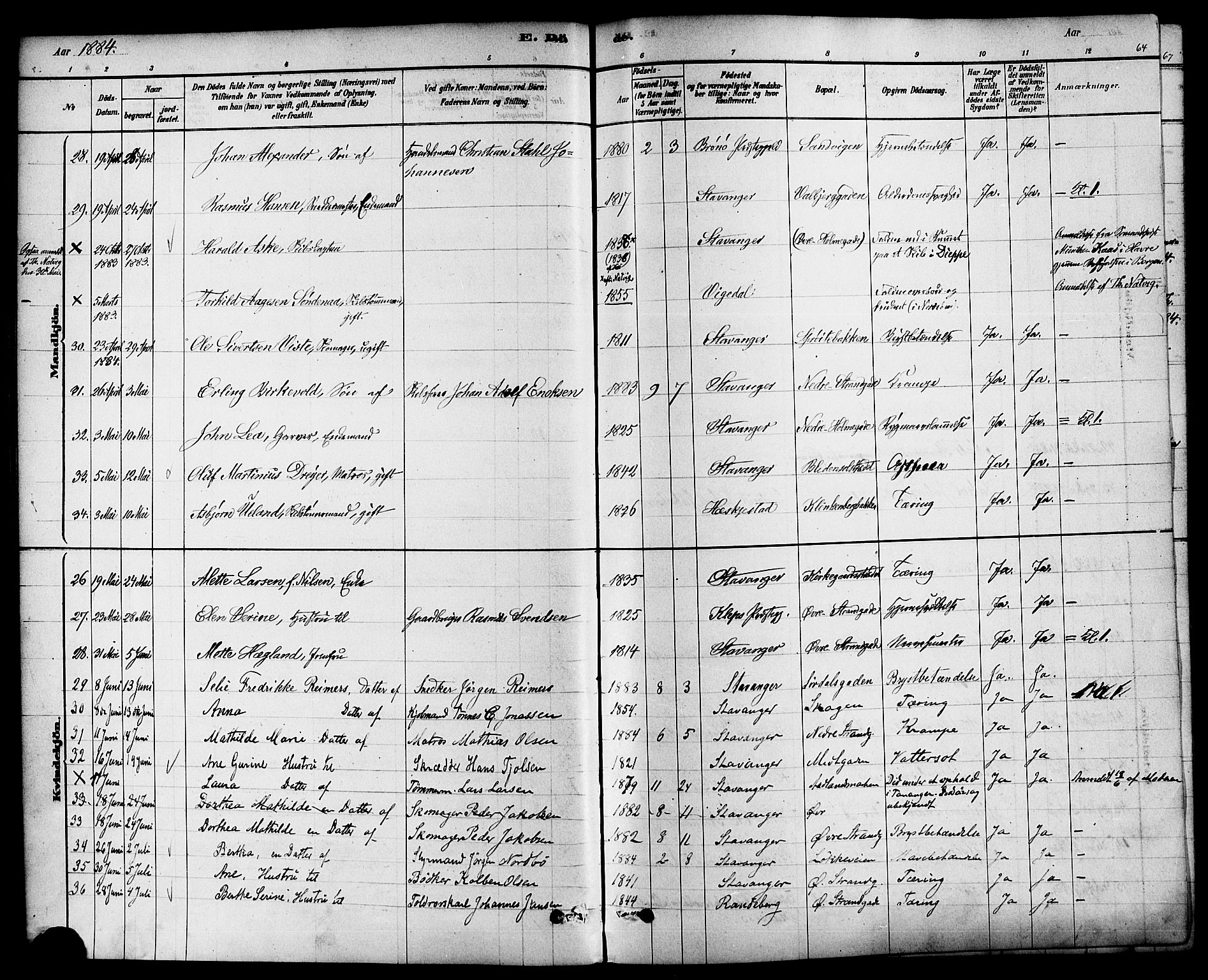 Domkirken sokneprestkontor, AV/SAST-A-101812/001/30/30BA/L0027: Parish register (official) no. A 26, 1878-1896, p. 64