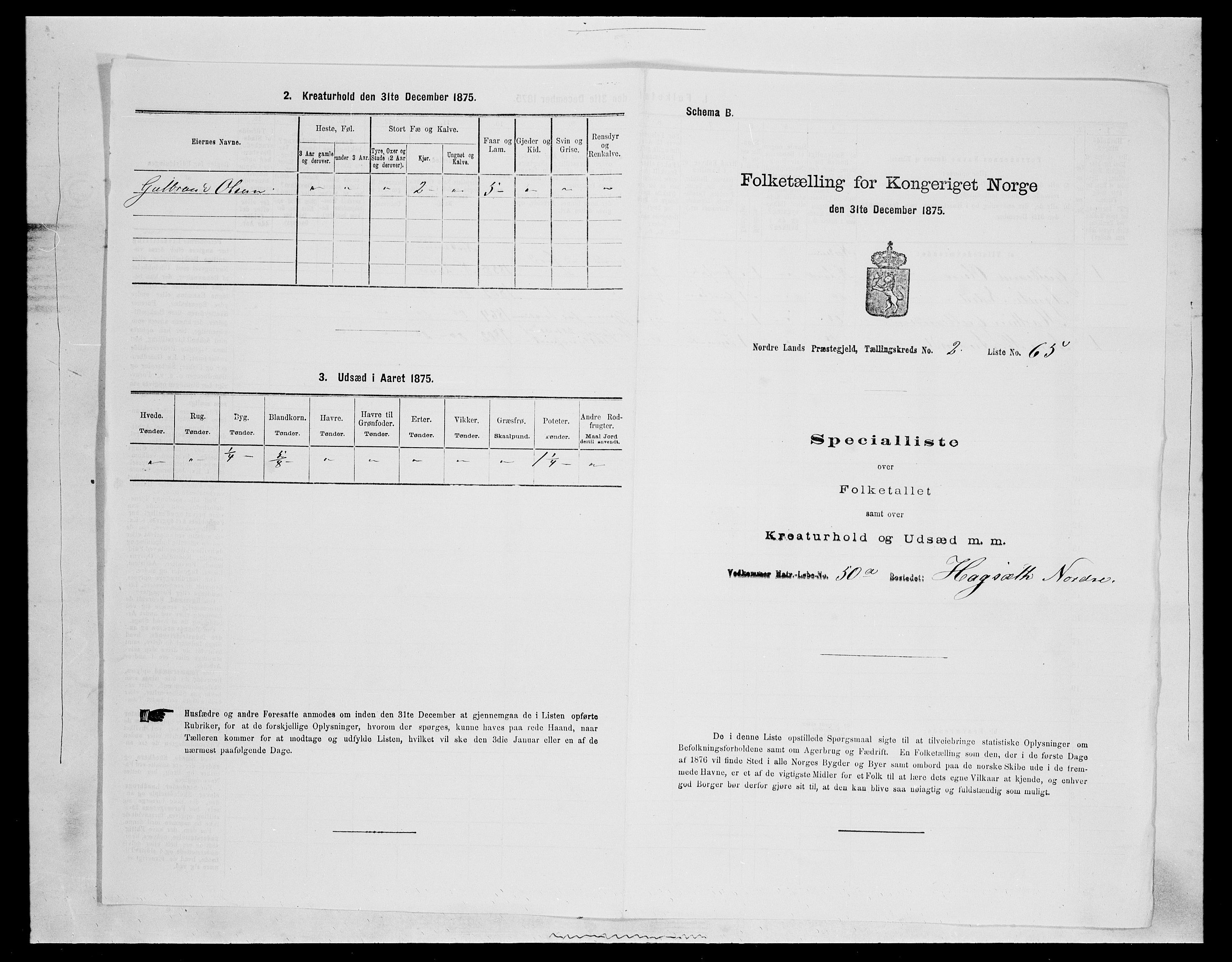 SAH, 1875 census for 0538P Nordre Land, 1875, p. 364