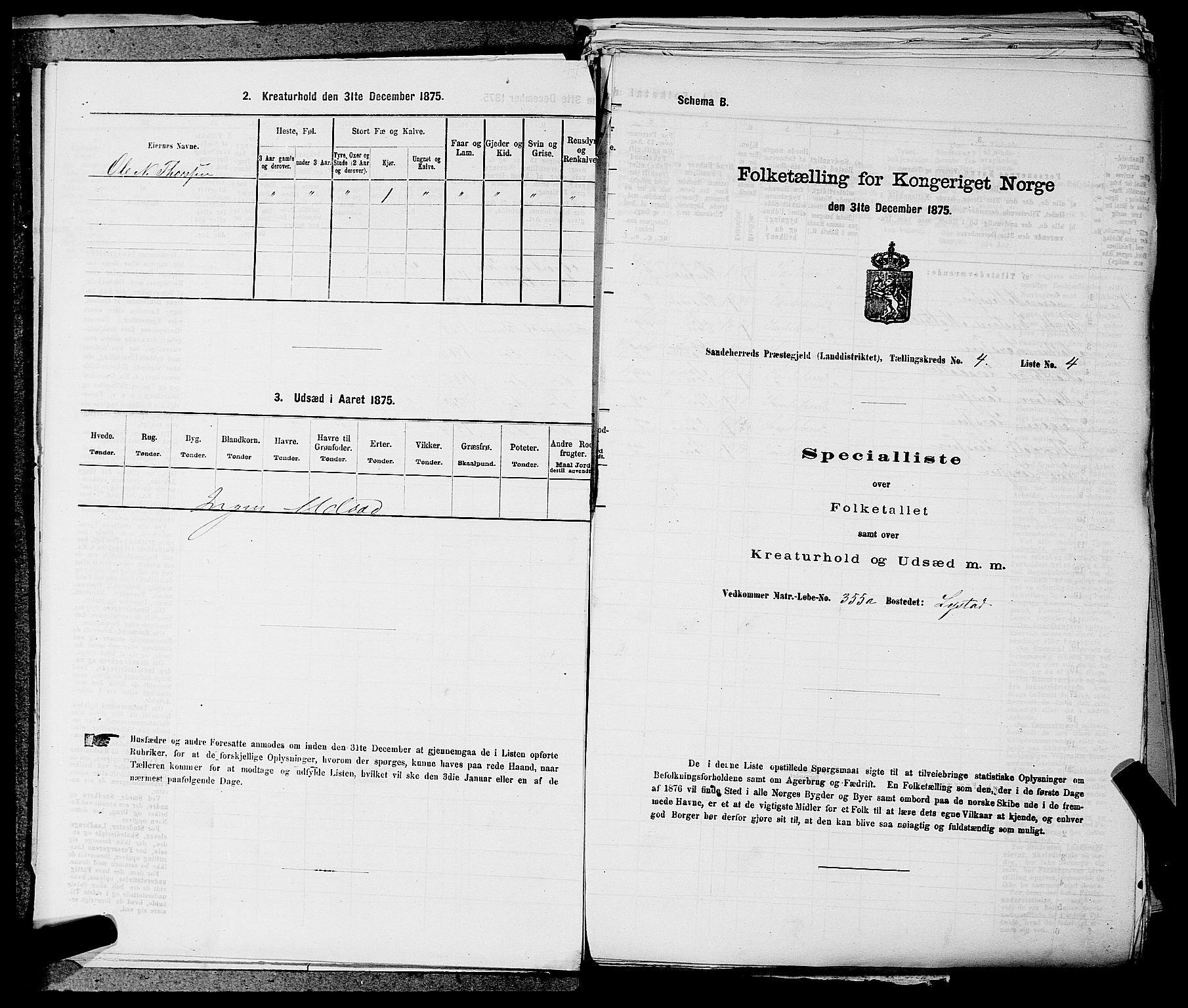 SAKO, 1875 census for 0724L Sandeherred/Sandeherred, 1875, p. 925