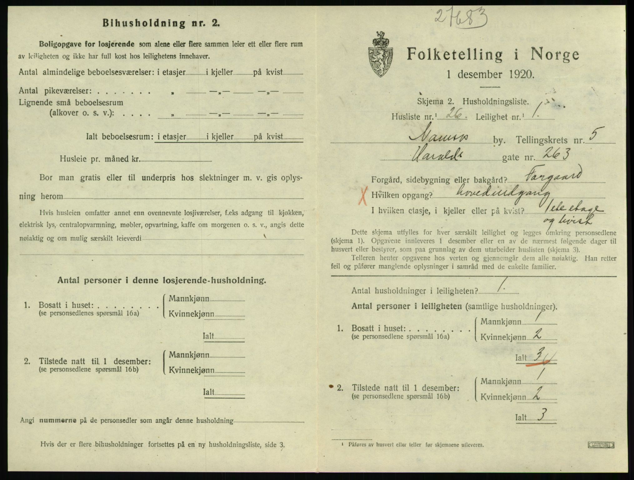 SAT, 1920 census for Namsos, 1920, p. 1699