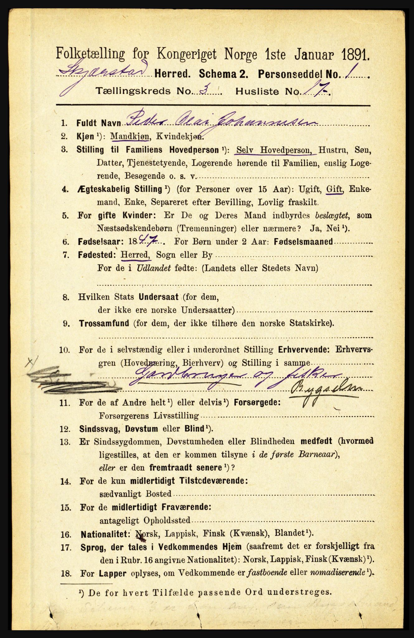 RA, 1891 census for 1842 Skjerstad, 1891, p. 837