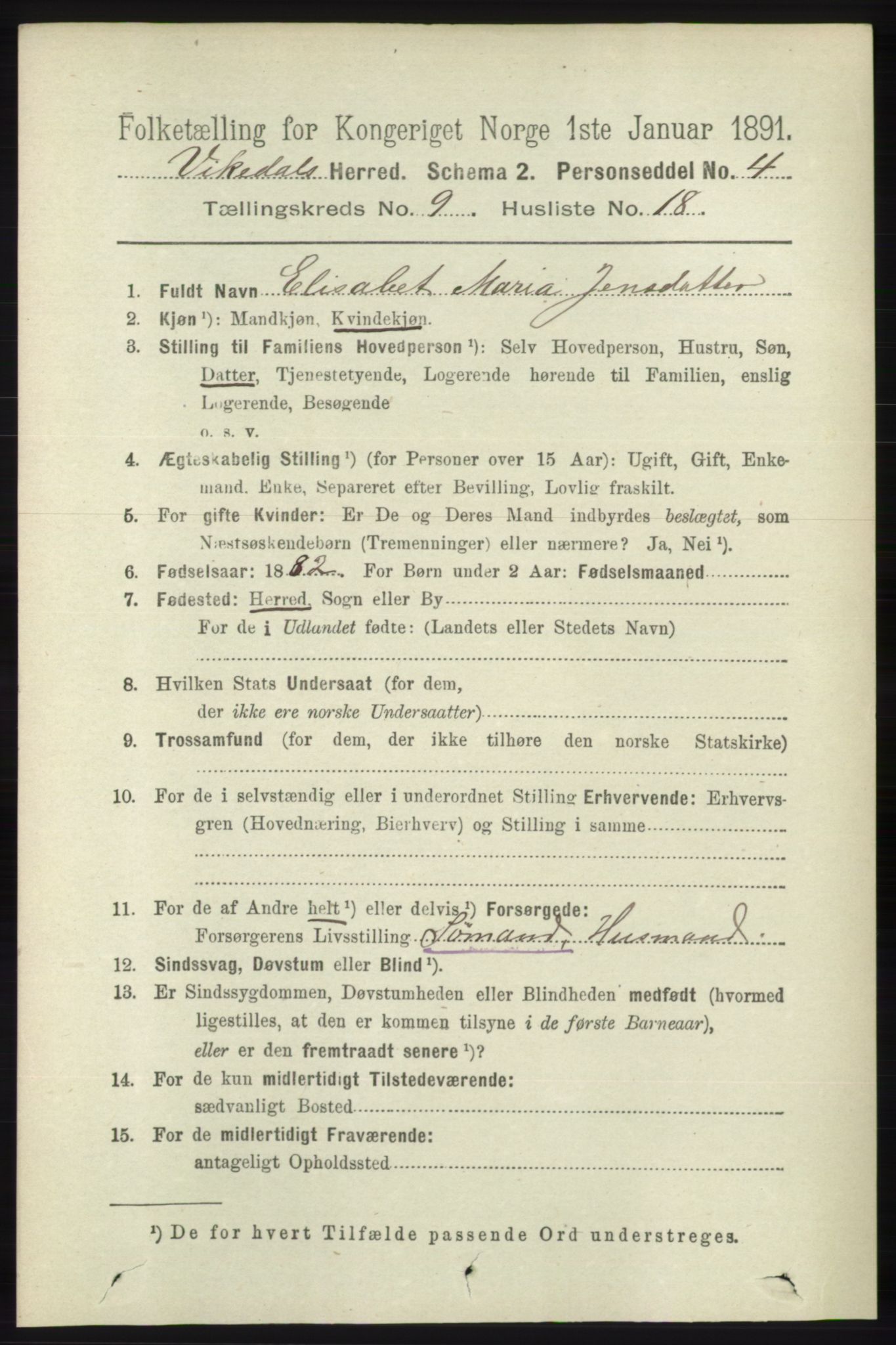 RA, 1891 census for 1157 Vikedal, 1891, p. 2450