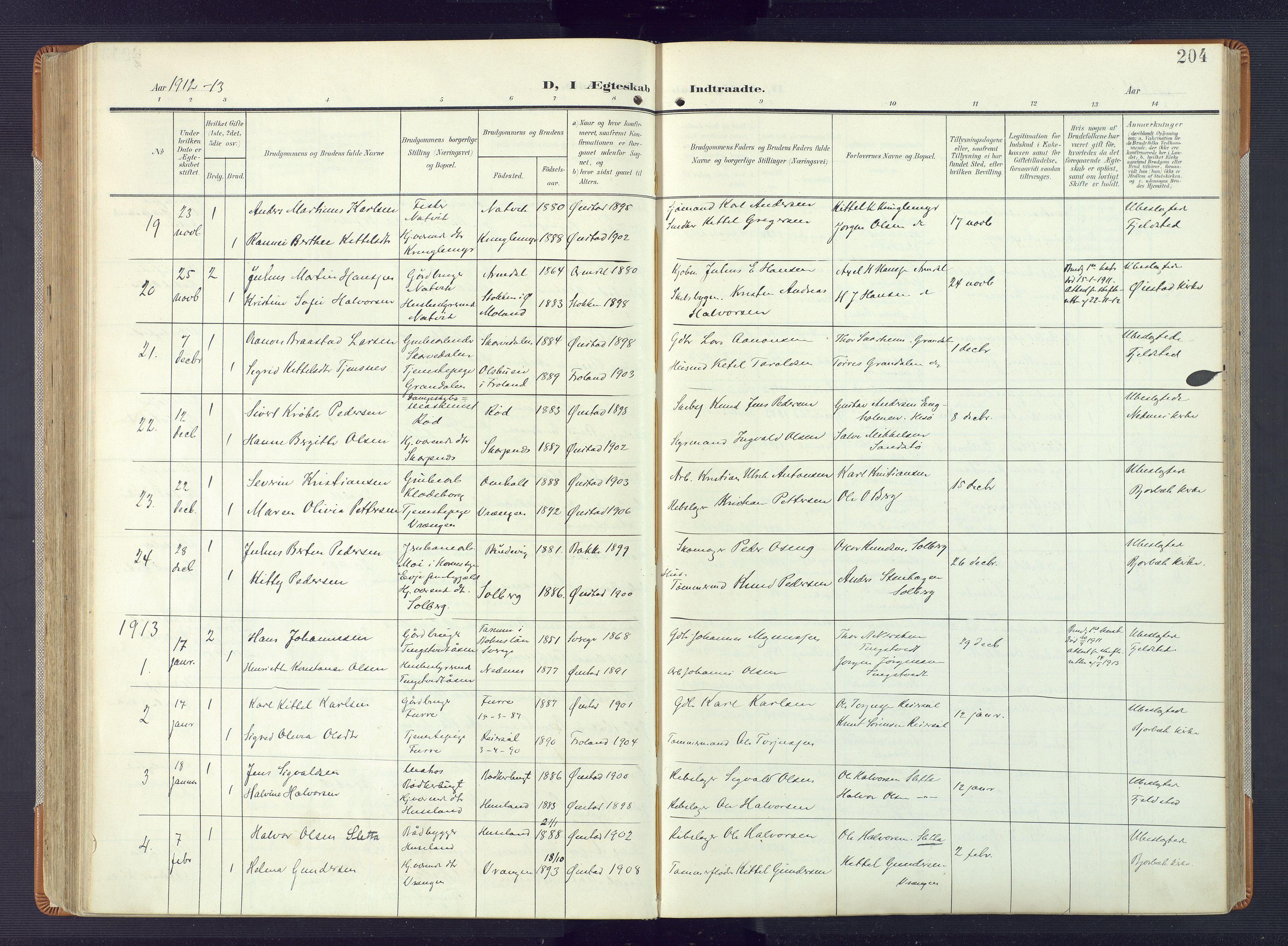 Øyestad sokneprestkontor, AV/SAK-1111-0049/F/Fa/L0019: Parish register (official) no. A 19, 1908-1922, p. 204