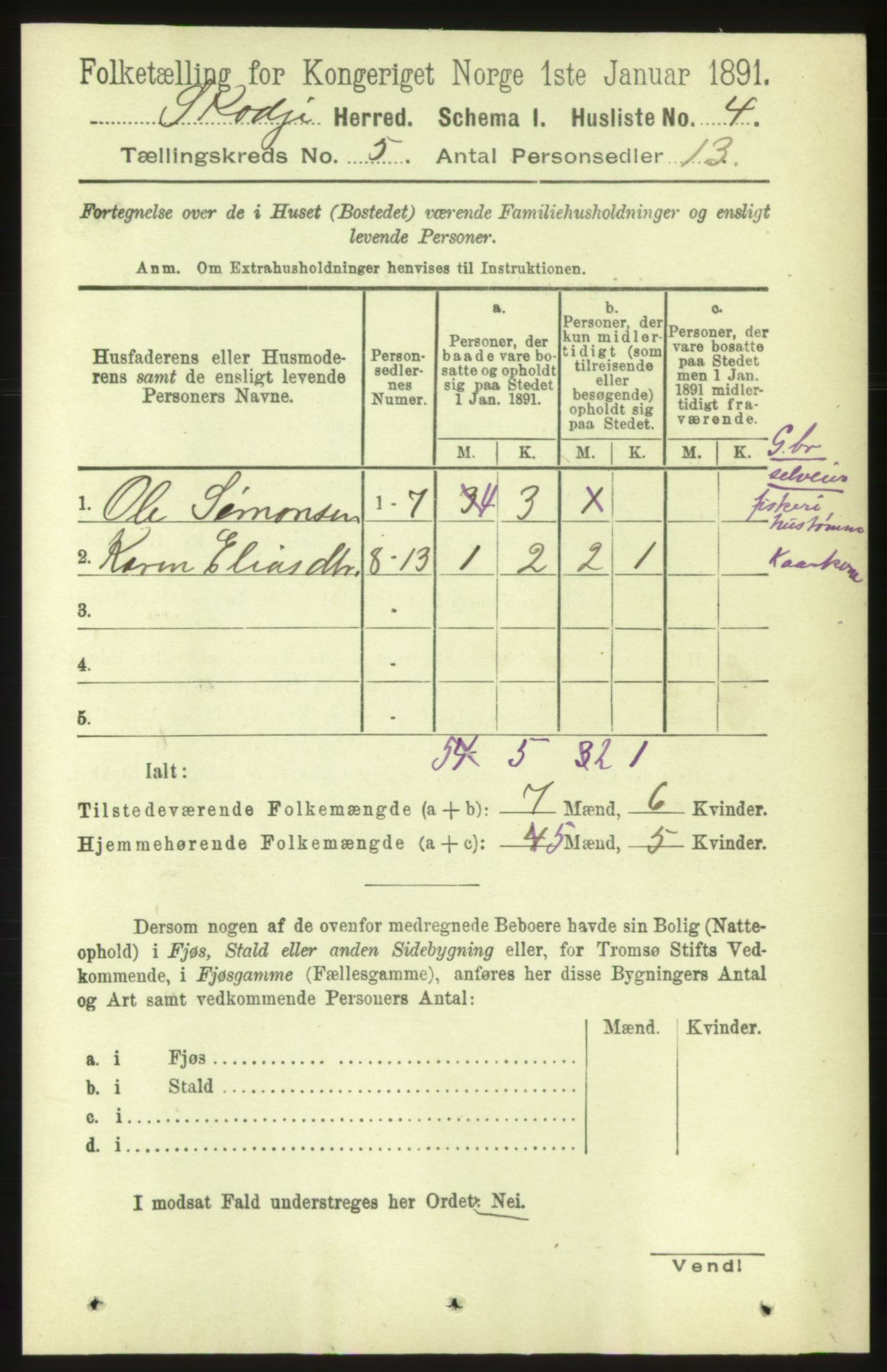 RA, 1891 census for 1529 Skodje, 1891, p. 736