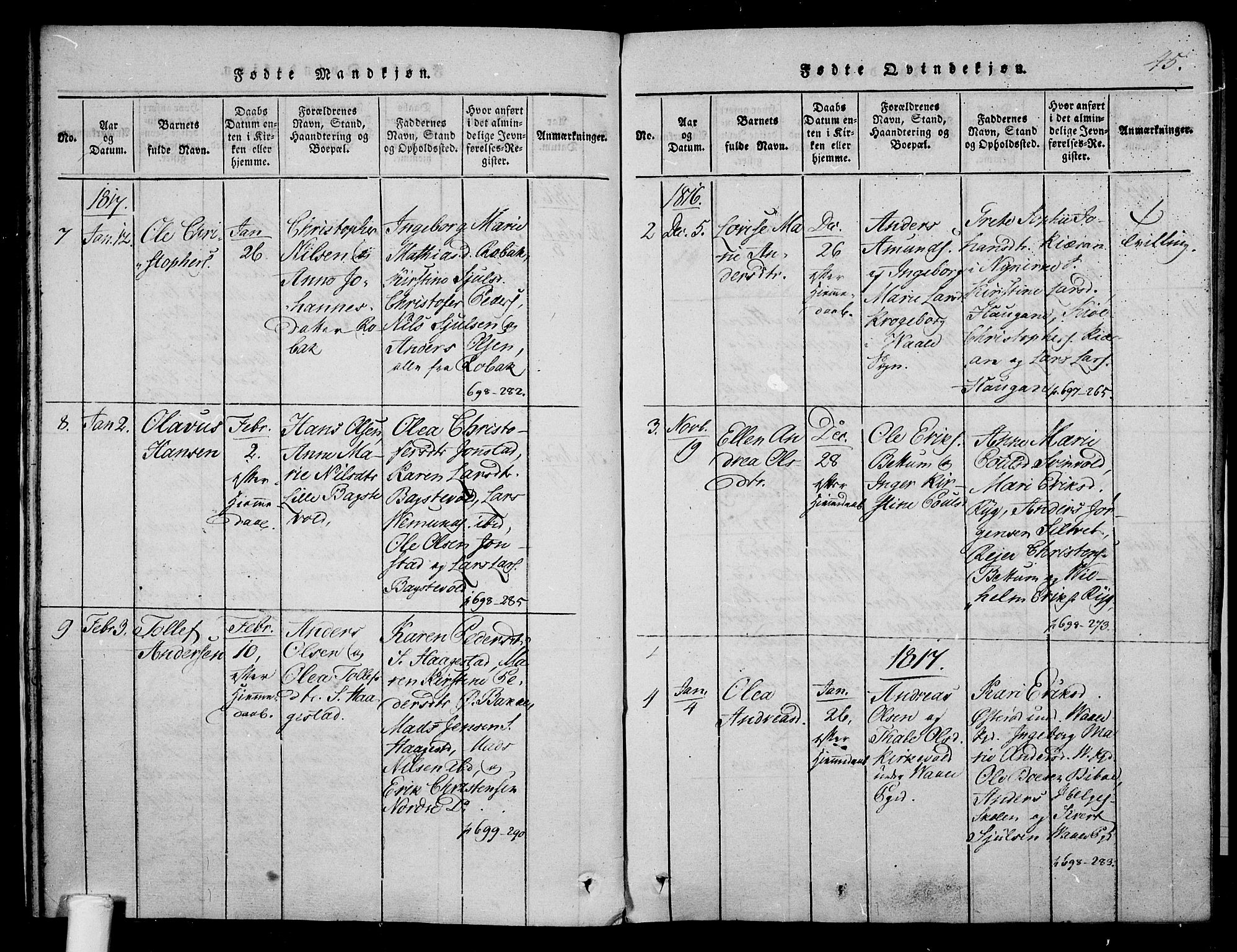 Våle kirkebøker, AV/SAKO-A-334/F/Fa/L0007: Parish register (official) no. I 7, 1814-1824, p. 44-45