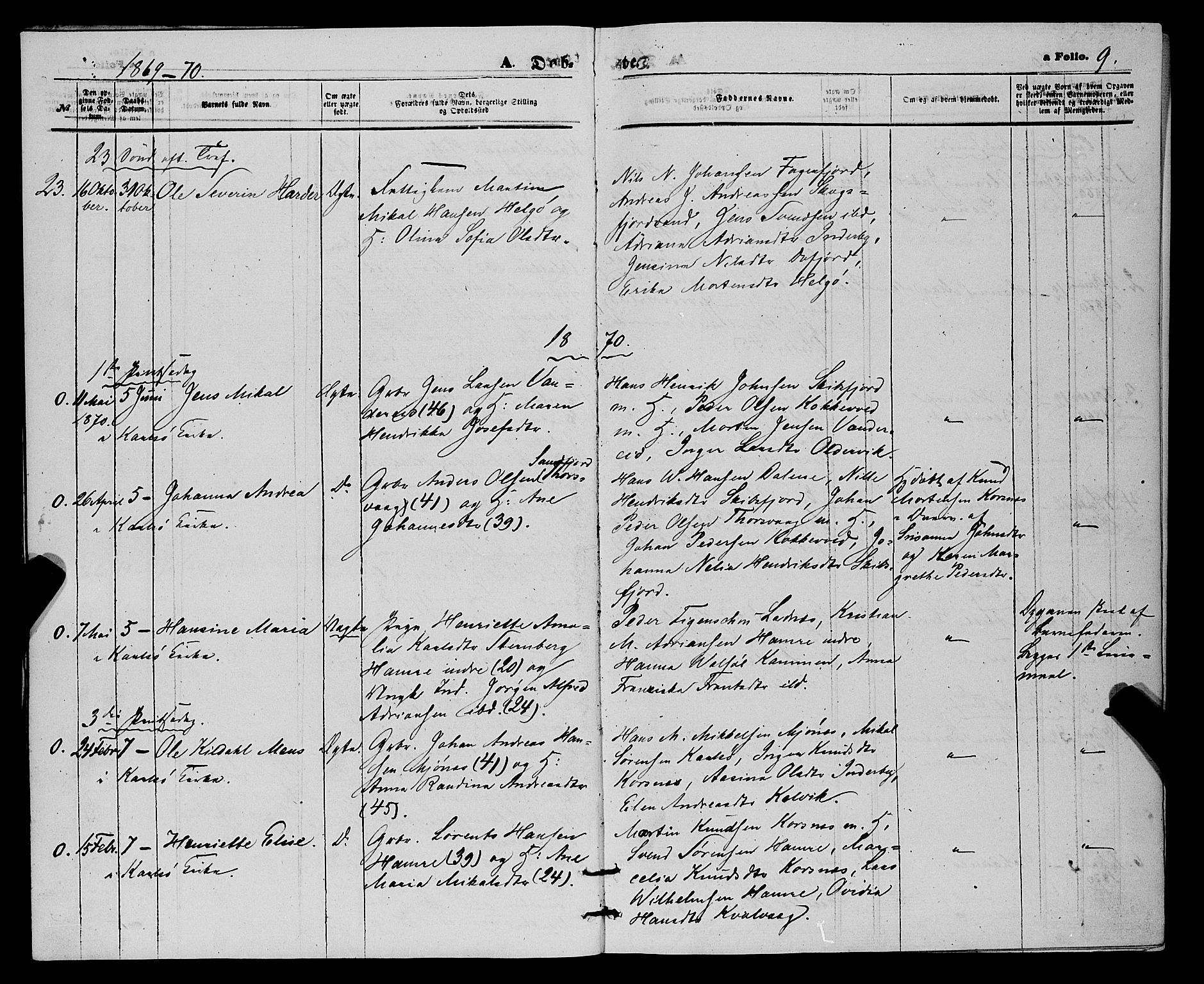 Karlsøy sokneprestembete, SATØ/S-1299/H/Ha/Haa/L0010kirke: Parish register (official) no. 10, 1867-1878, p. 9