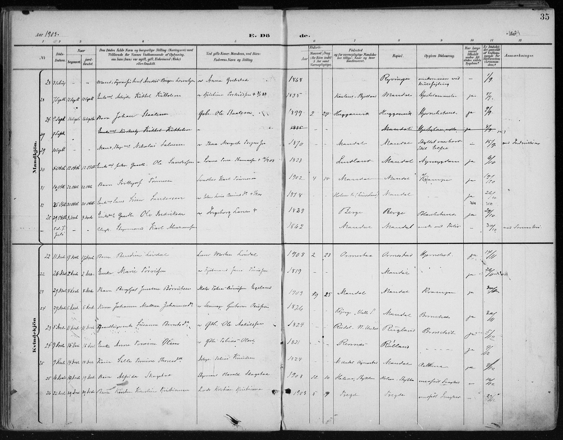 Mandal sokneprestkontor, SAK/1111-0030/F/Fa/Faa/L0021: Parish register (official) no. A 21, 1898-1913, p. 35