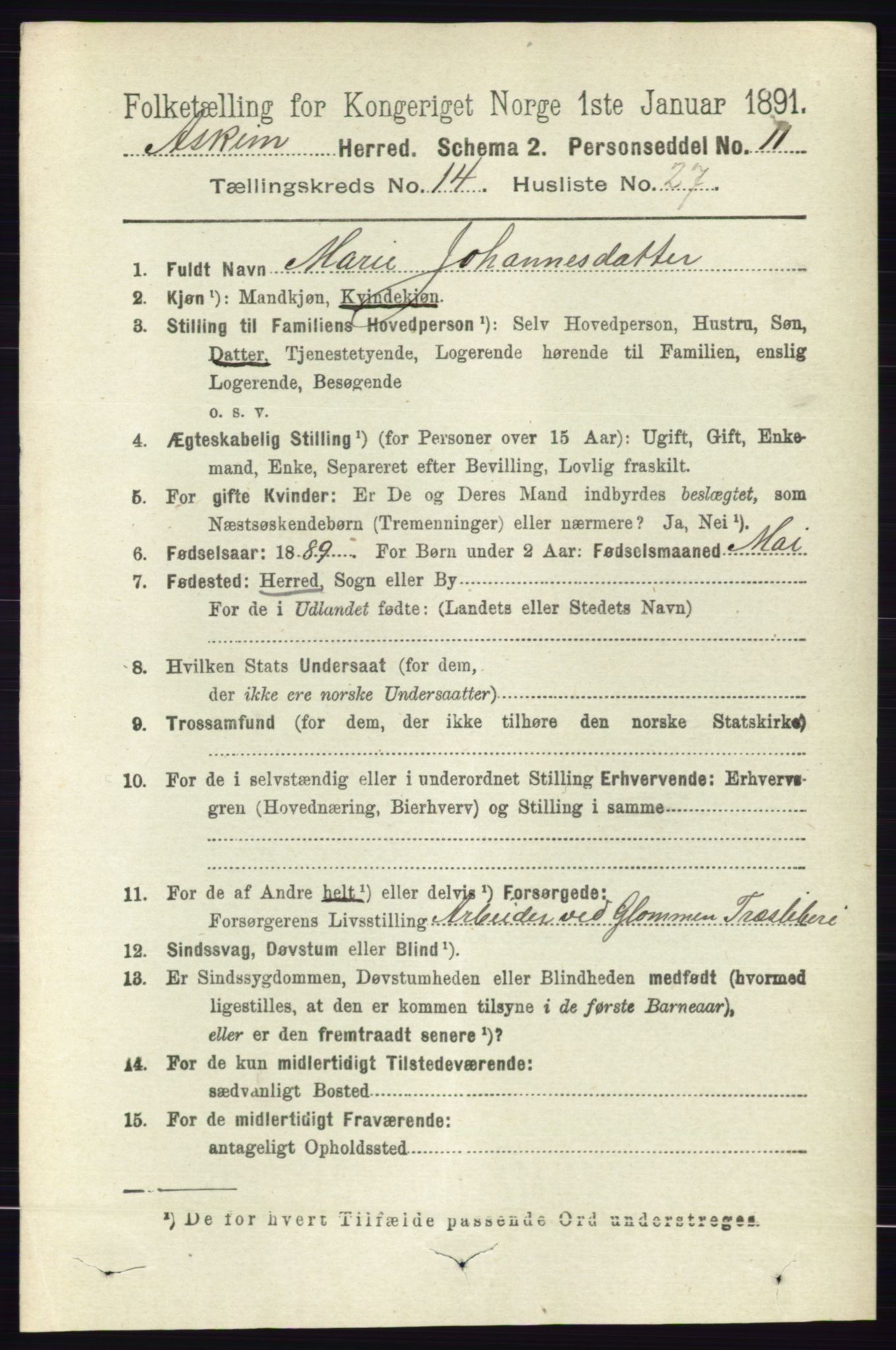 RA, 1891 census for 0124 Askim, 1891, p. 2411