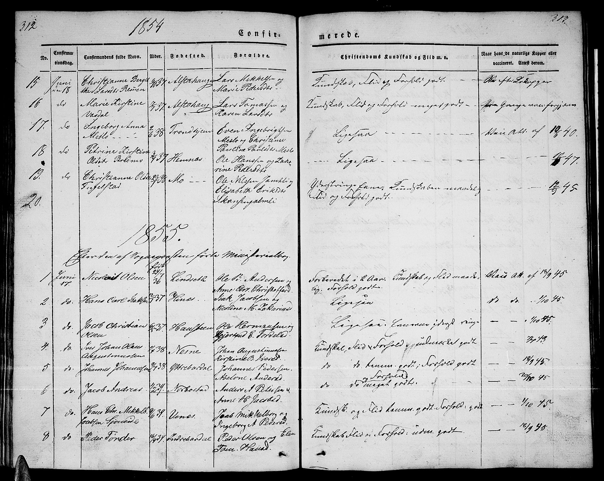 Ministerialprotokoller, klokkerbøker og fødselsregistre - Nordland, SAT/A-1459/838/L0555: Parish register (copy) no. 838C02, 1842-1861, p. 312-313