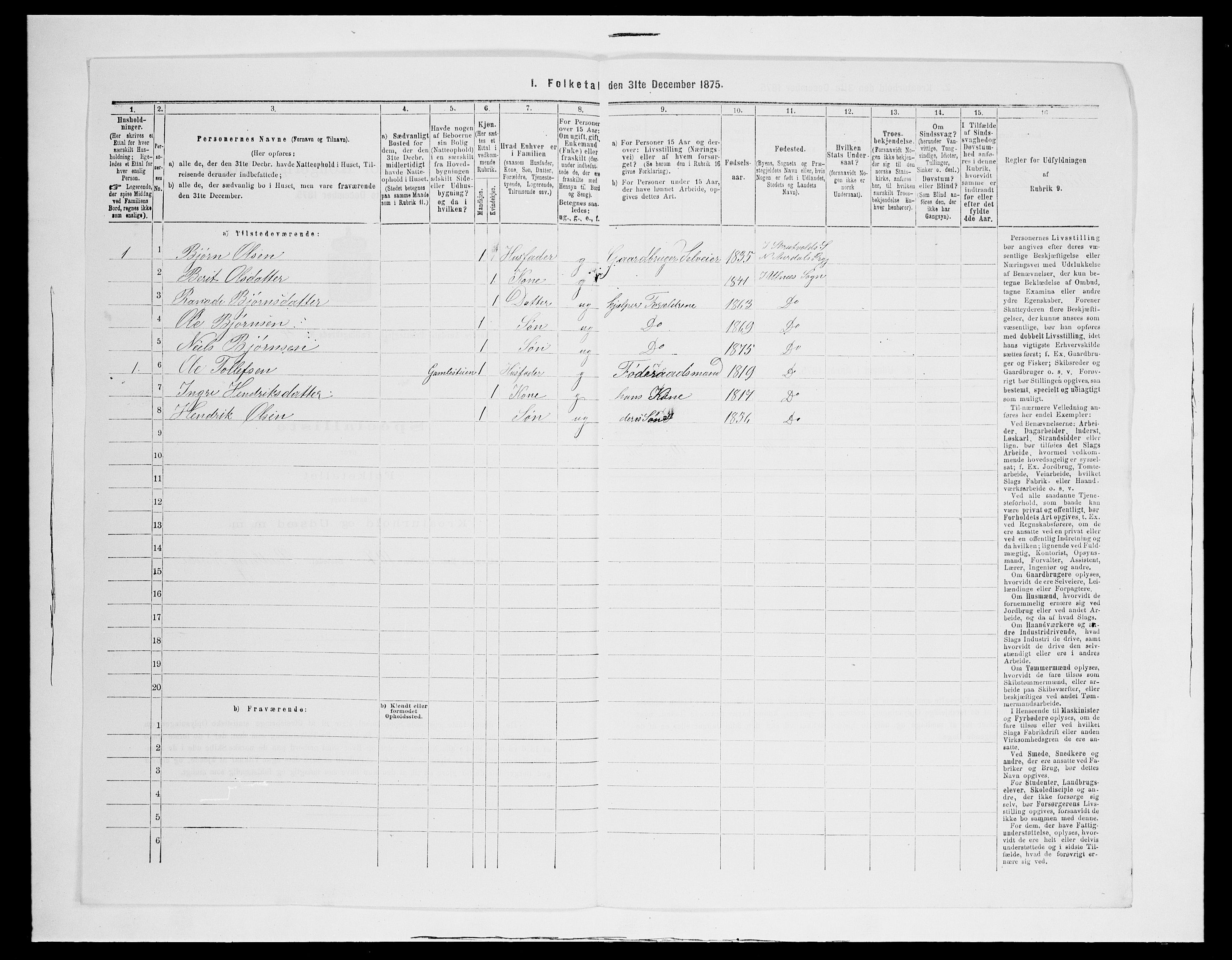 SAH, 1875 census for 0542P Nord-Aurdal, 1875, p. 619